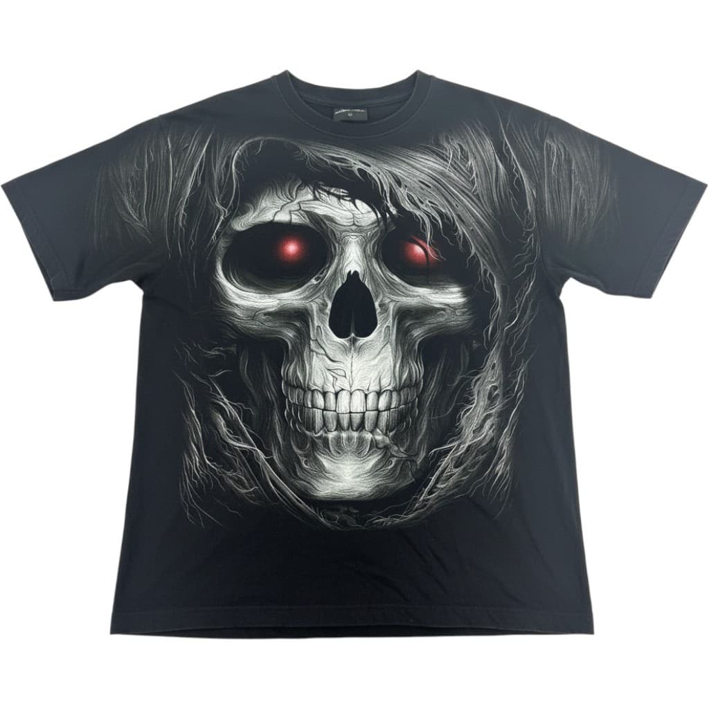 Jay's Rock T-Shirt Mens XL Tee Black Grim Reaper Skull Red Eyes Graphic All Over