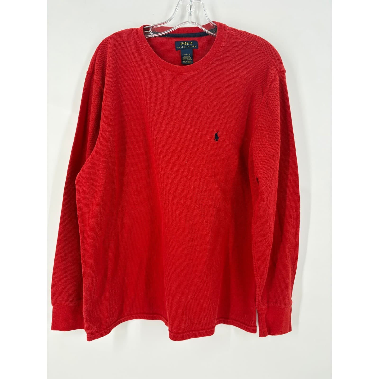 Polo Ralph Lauren Mens Red Waffle Knit Long Sleeve Crew Neck T Shirt XL