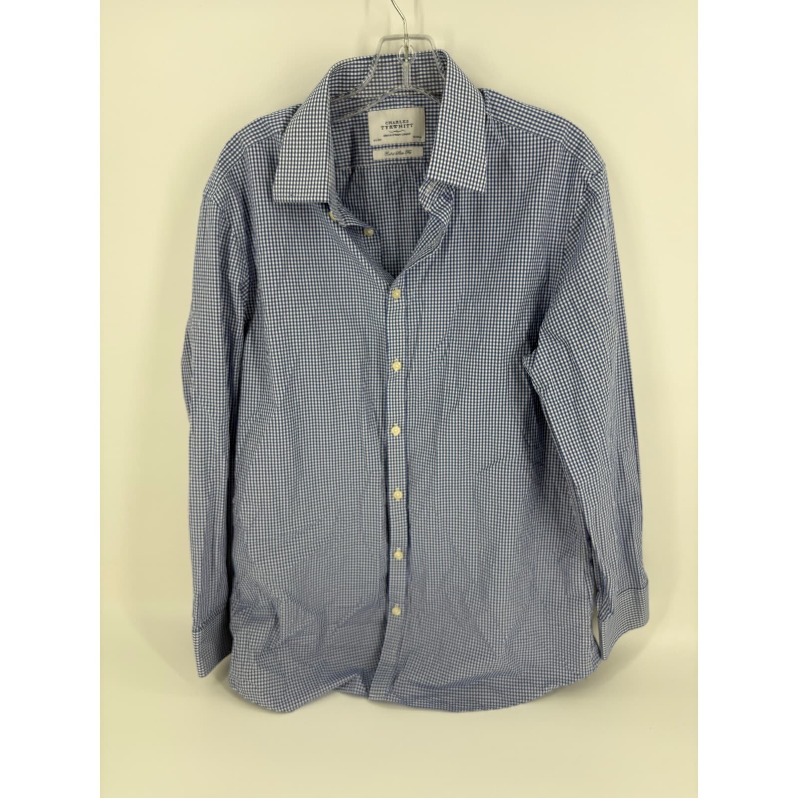Charles Tyrwhitt Blue Gingham Check Extra Slim Fit Dress Shirt 16 1/2 33