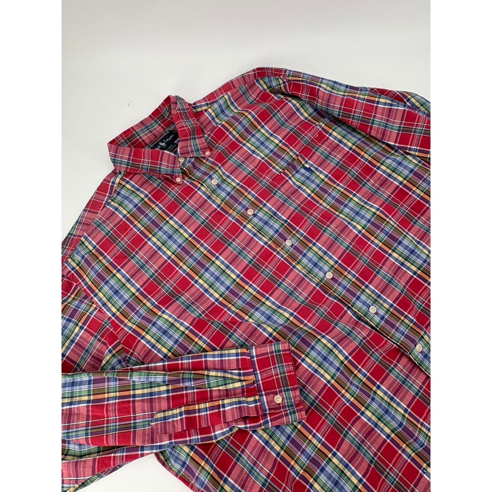 Ralph Lauren Blaire Mens XXL Button Down Shirt Red Plaid Long Sleeve Cotton