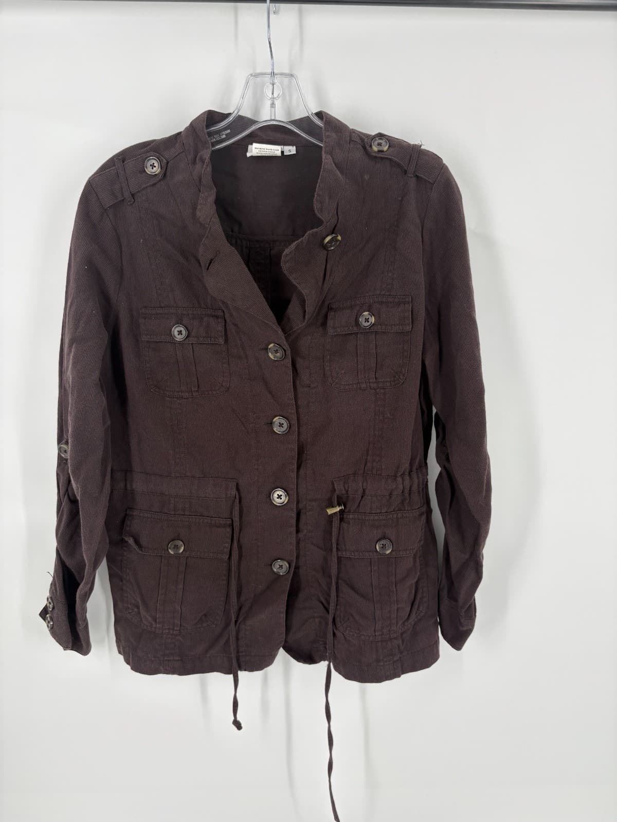 Hot Cotton Brown Utility Jacket Womens Small Button Front Drawstring