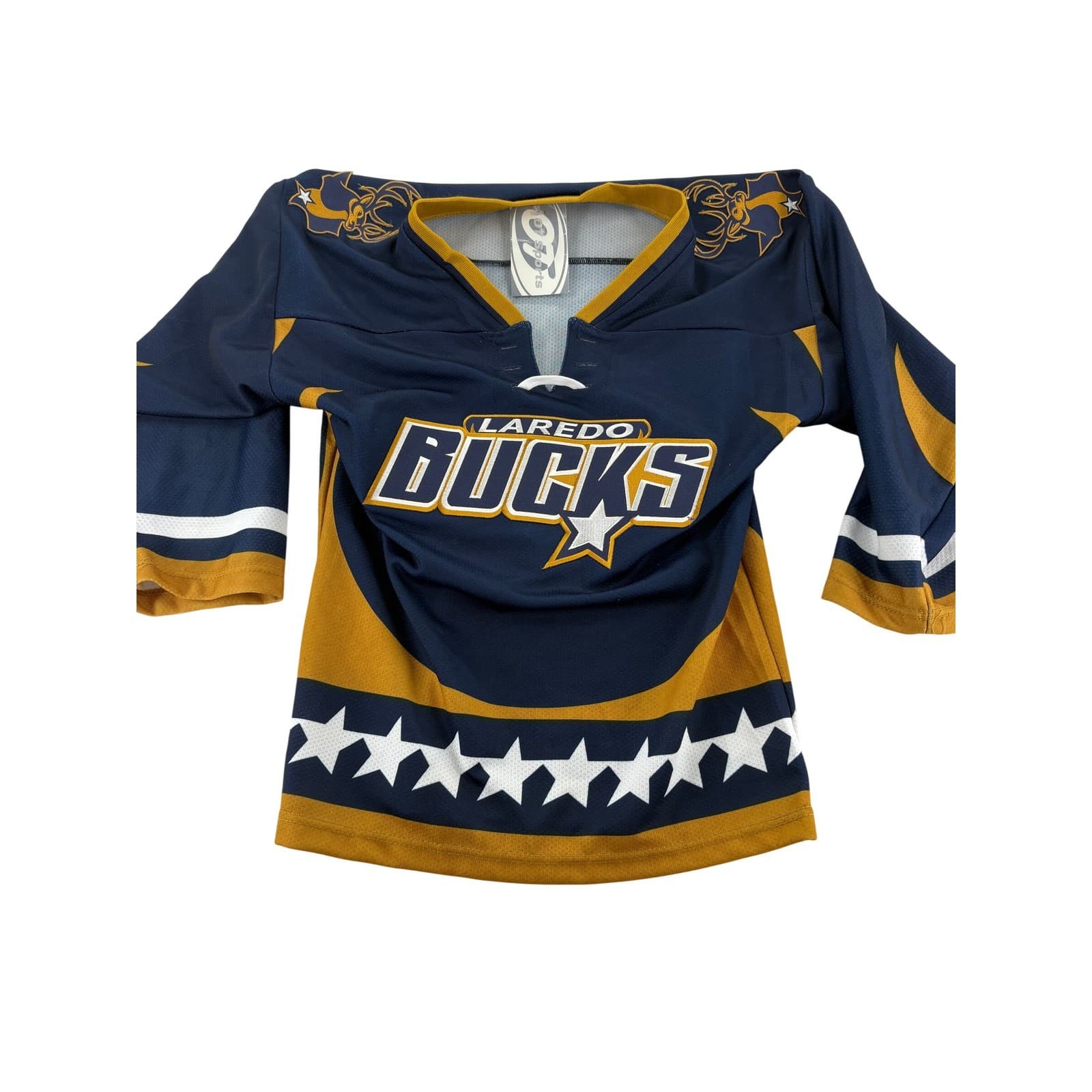 OT Sports Laredo Bucks Kids Youth Small Hockey Jersey Navy Blue Gold CHL Hockey