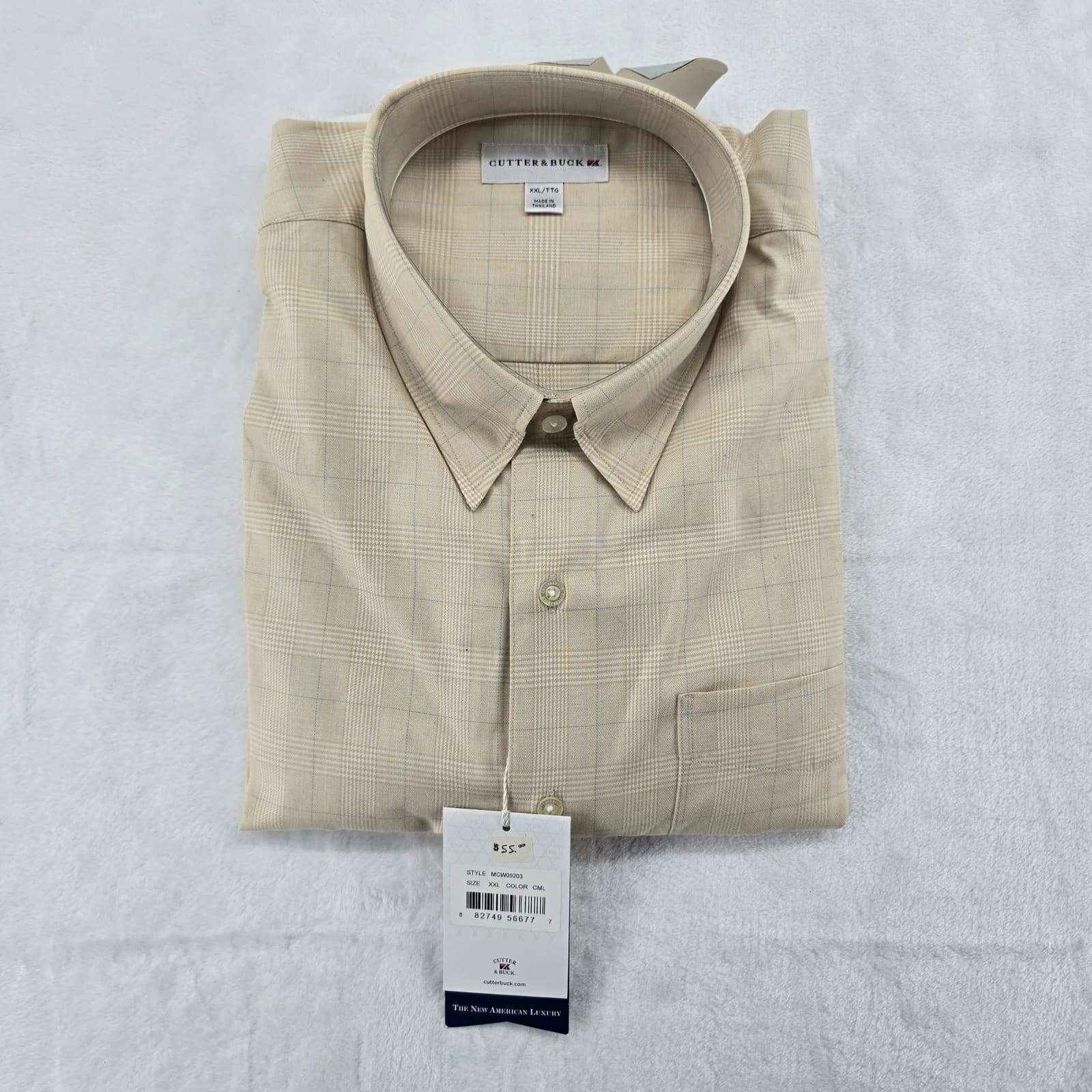 Cutter & Buck Button Down Mens XXL Shirt Camel Plaid MCW09203 Performance New