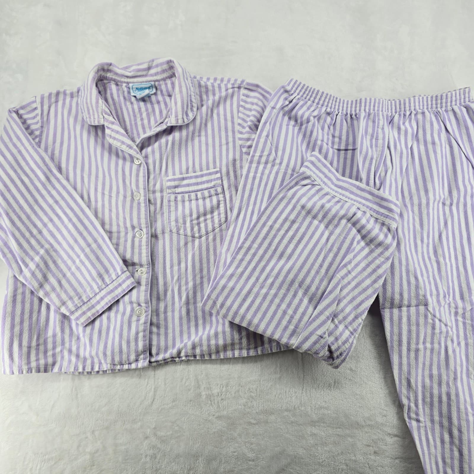 National Pajama Set Womens PXL Pajama Set Purple Stripe Cotton Flannel 17703