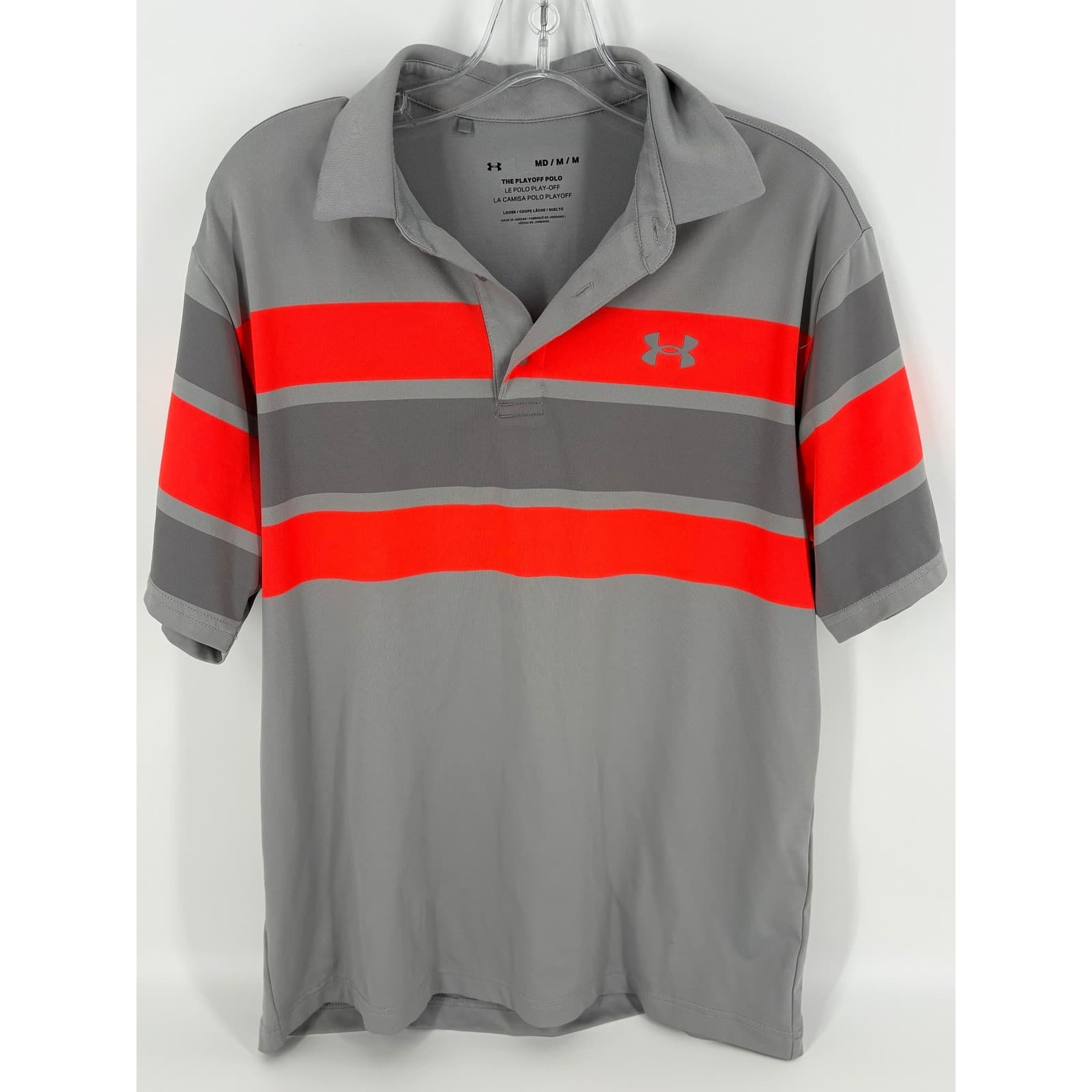 Under Armour Mens Playoff Polo Shirt Medium Gray Red Striped Golf