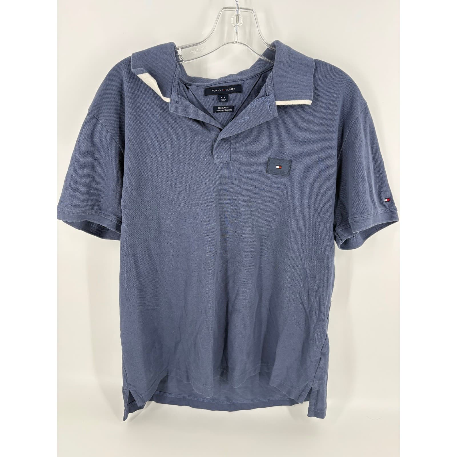 Tommy Hilfiger Mens Blue Polo Shirt L/G Large Regular Fit Short Sleeve