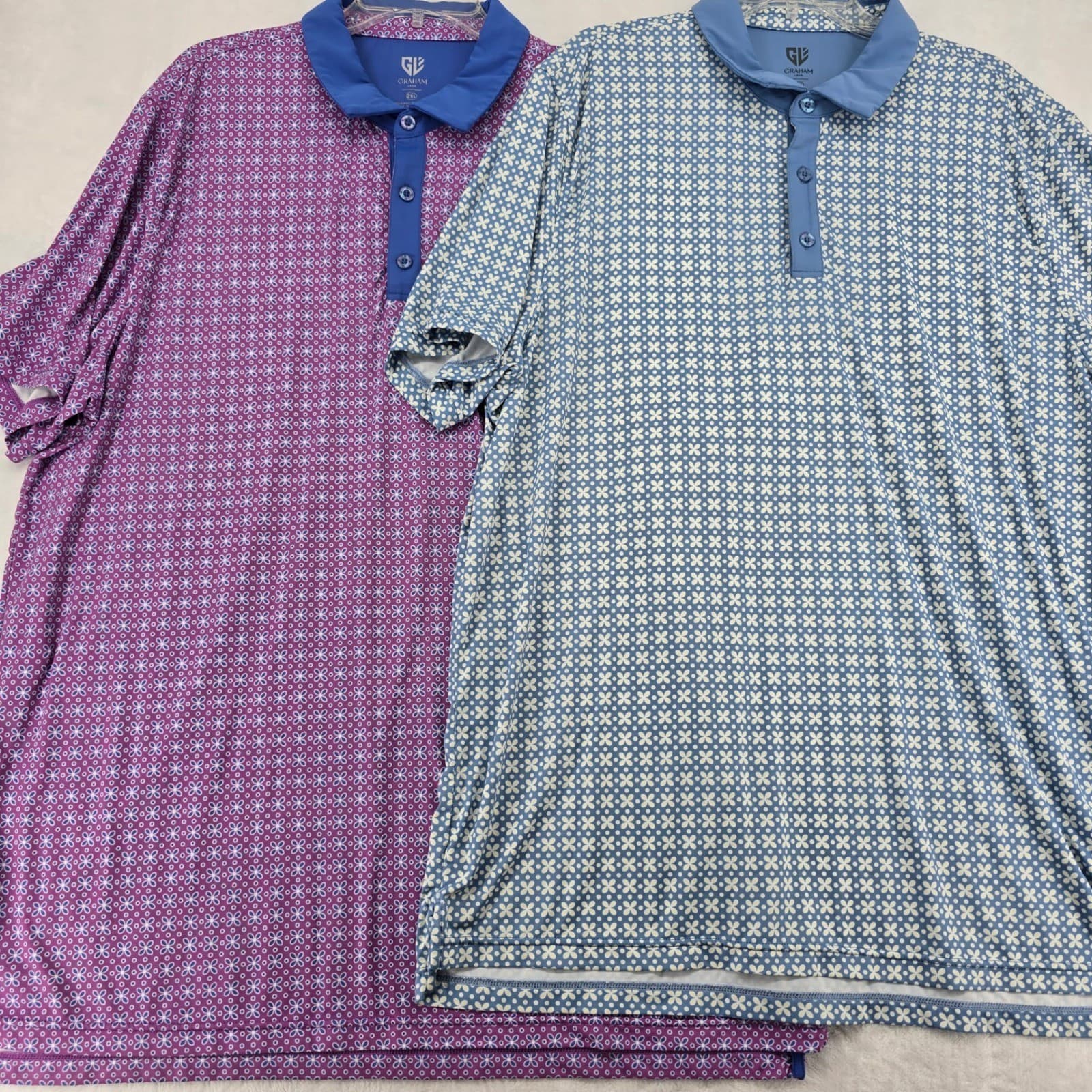 Graham Luxe Polo Mens 2XL Polo Purple Floral Leighton Performance Golf Shirt NW