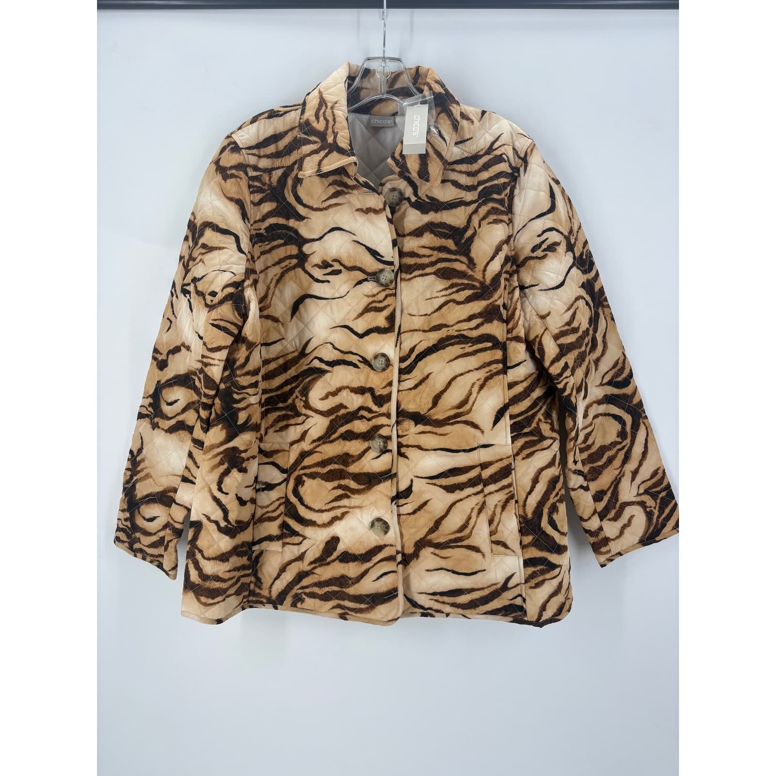 NWT Chico's Quilted Jacket Tiger Print Coat $139 Sz. 2 (Large) Outerwear