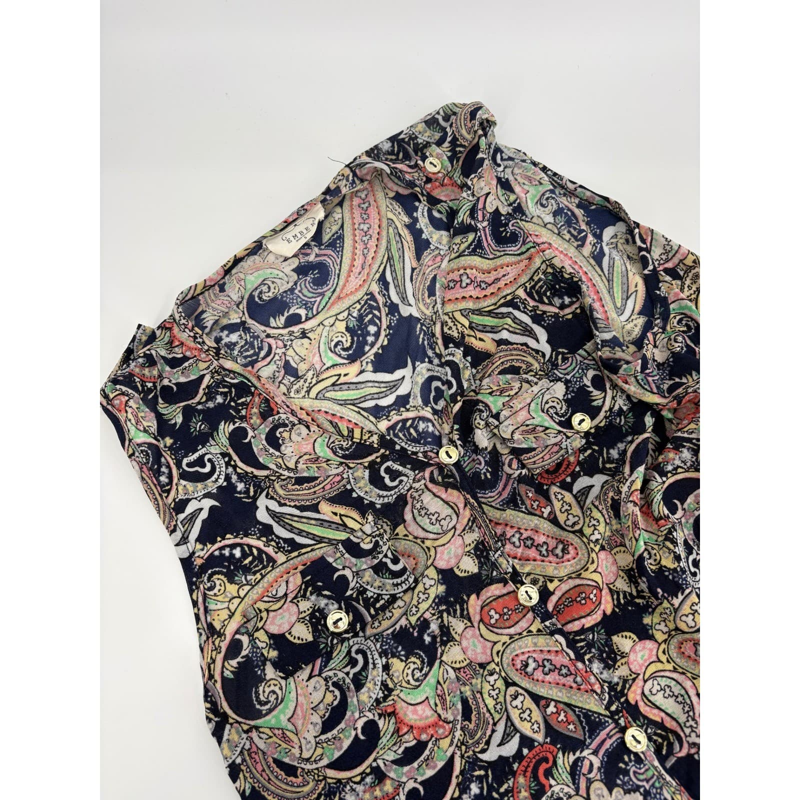 Ember Sleeveless Paisley Print Button Down Blouse Women's Size S