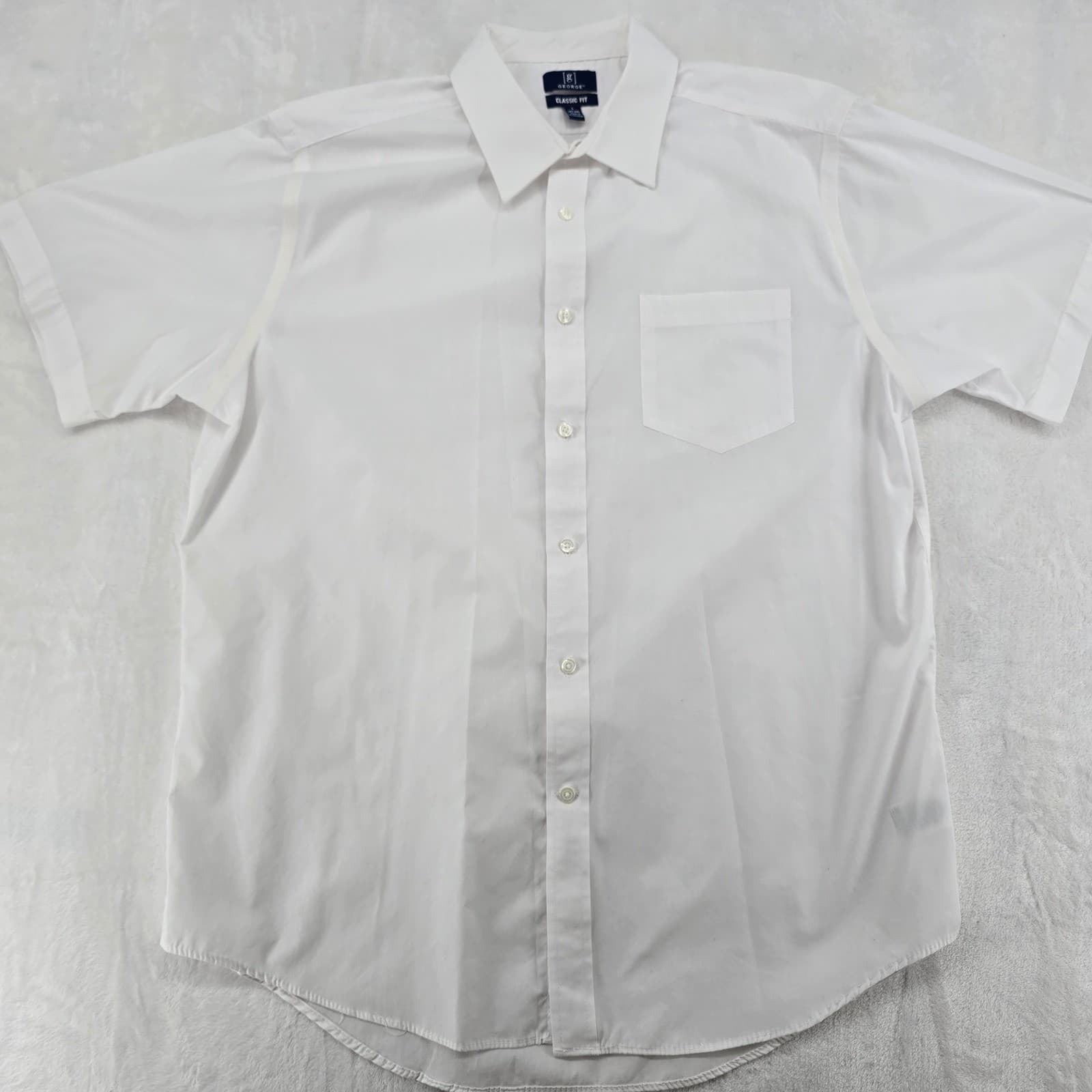 George Button Down Mens Large Shirt White Classic Fit Short Sleeve Pocket