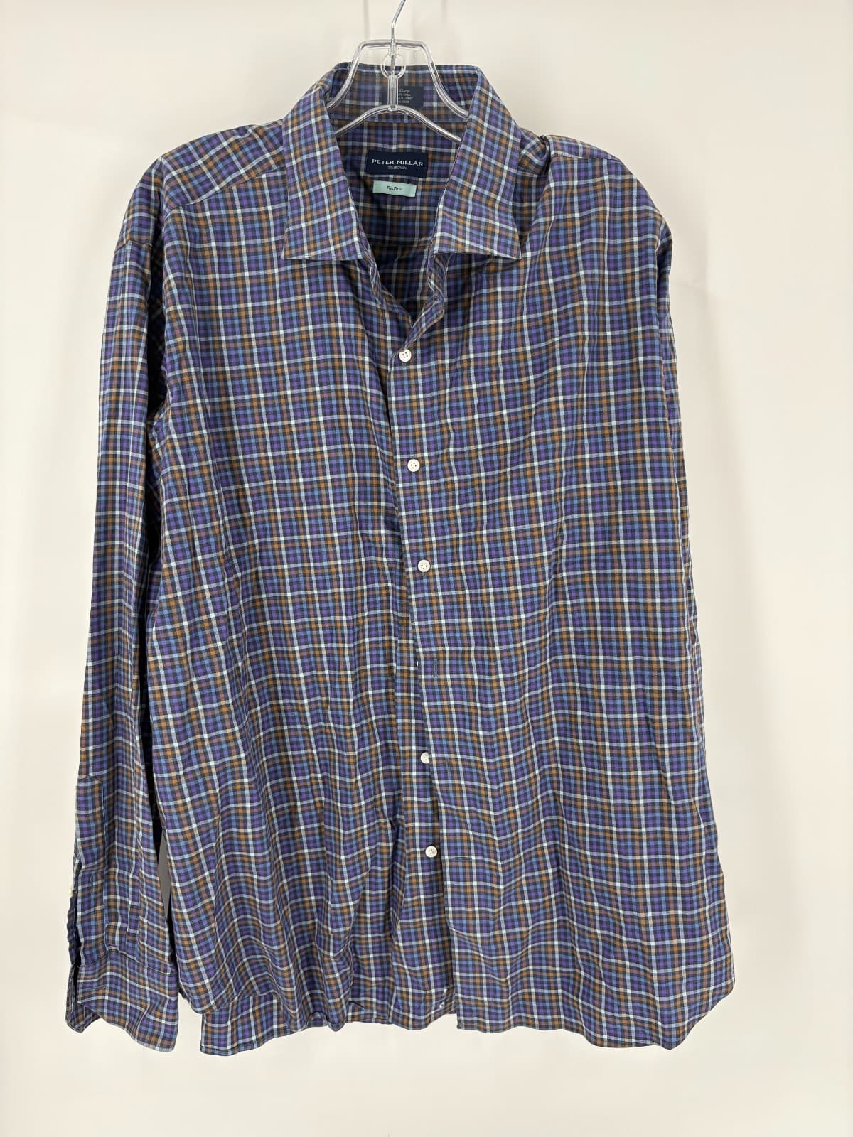Peter Millar Collection Flex Finish Shirt 2XL Multicolor Plaid 100% Cotton