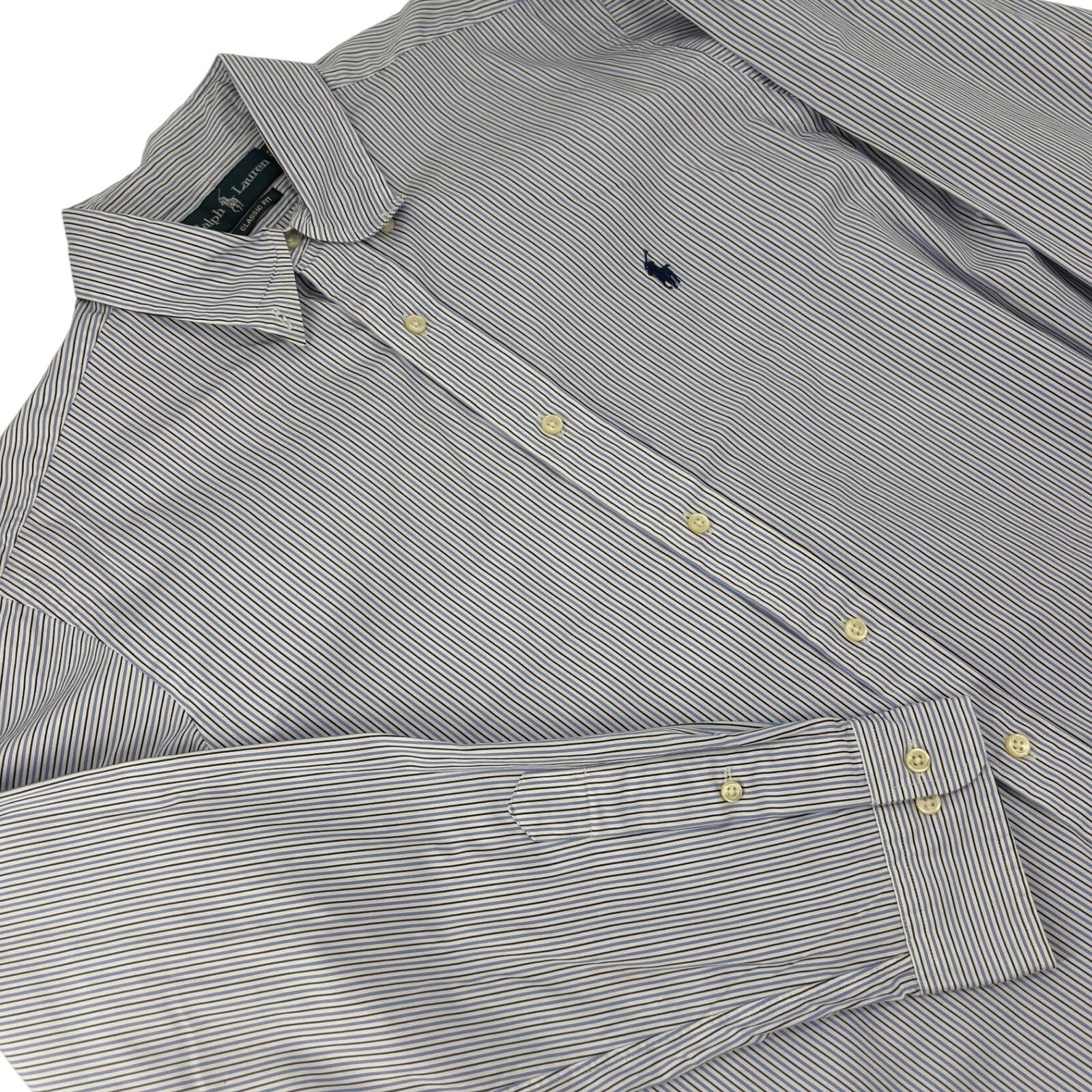 Ralph Lauren Button Down Mens 16 34/35 Shirt Blue White Striped Classic Fit