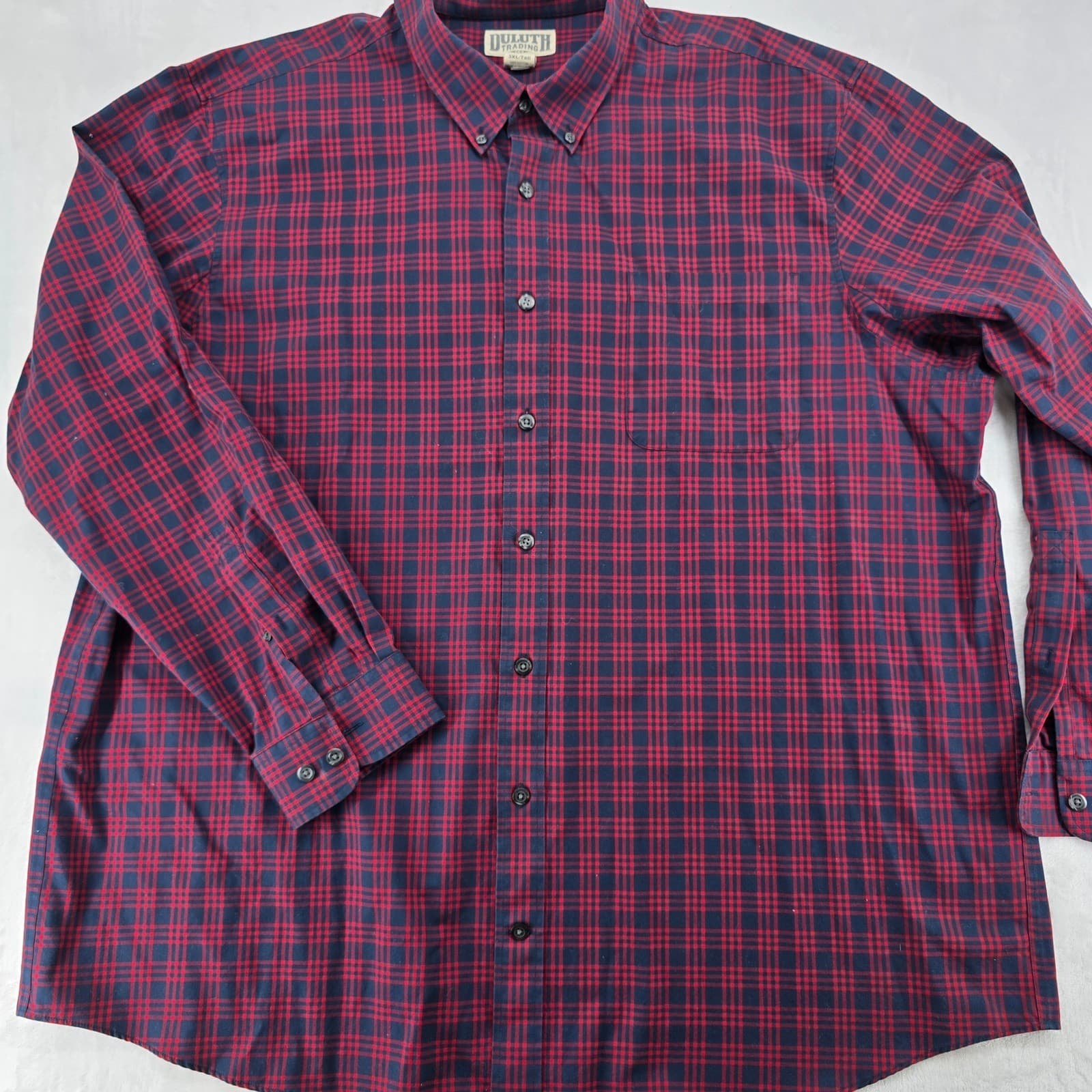 Duluth Trading Co Button Down Mens 3XL Tall Shirt Red Plaid Cotton Long Sleeve