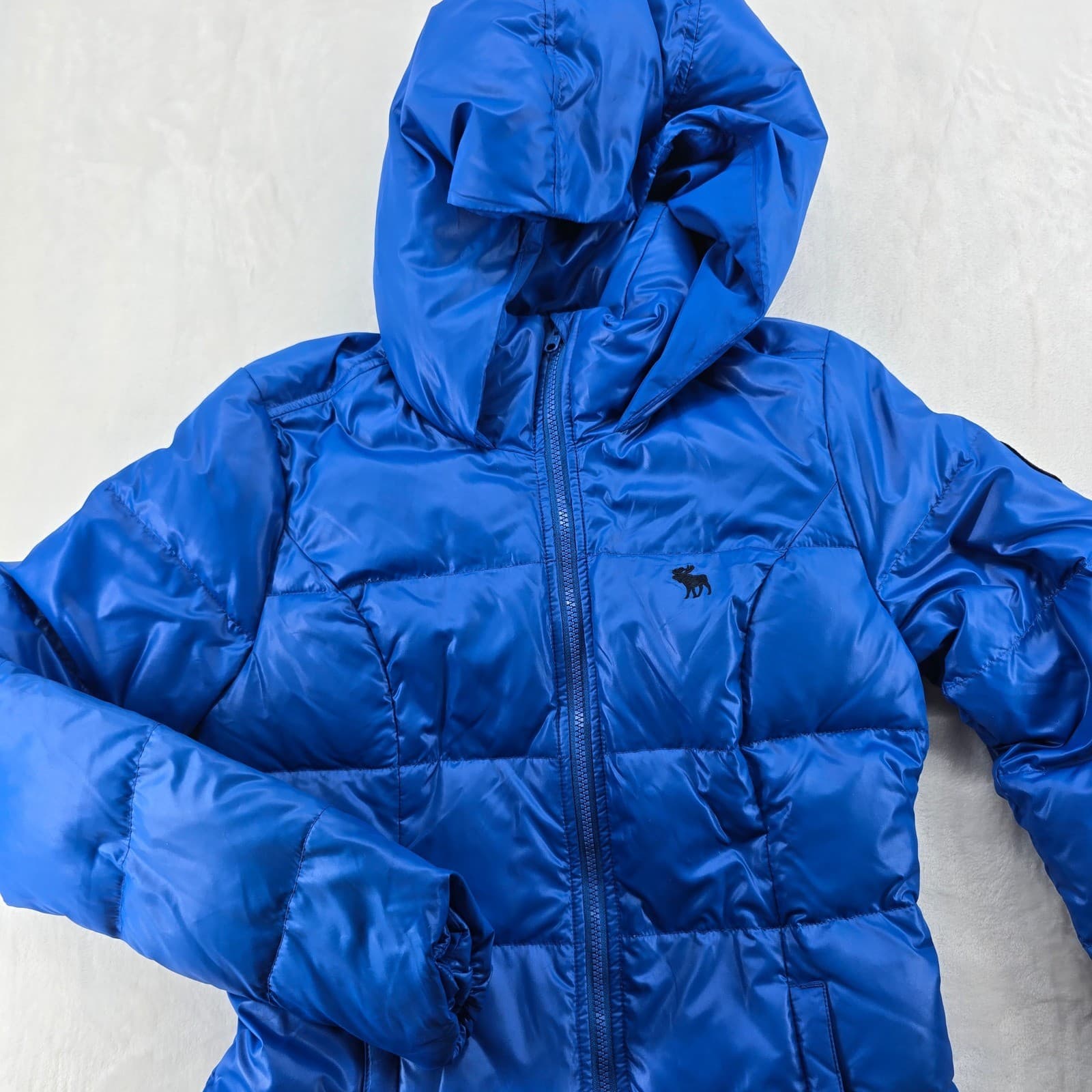 Abercrombie & Fitch Puffer Jacket Womens L Coat Blue Down Blend Hooded