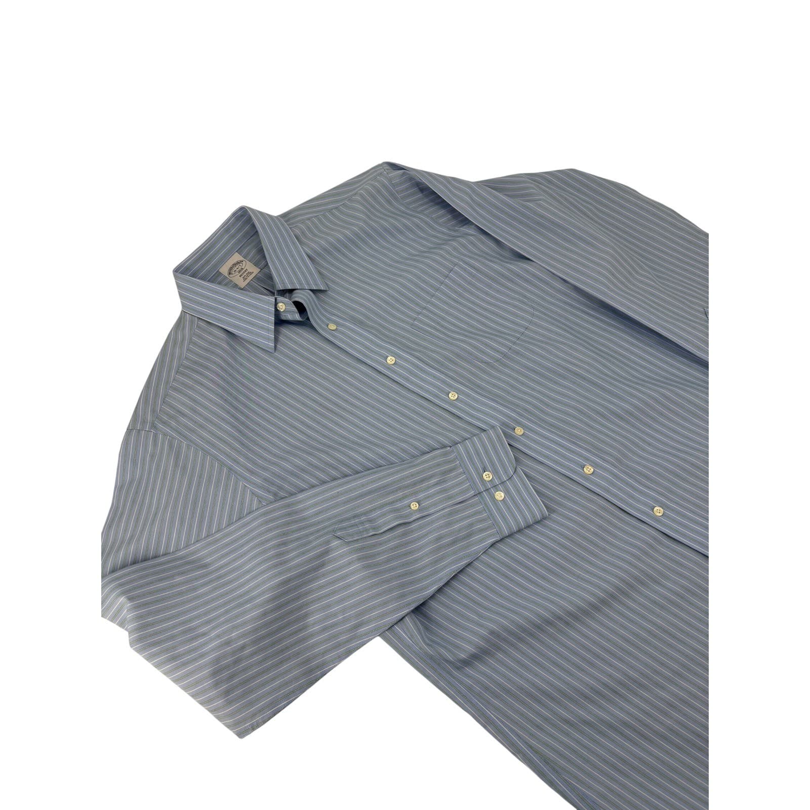 Brooks Brothers Dress Shirt Mens 16 6/7 Regent Fit Blue Striped Non-Iron 1818
