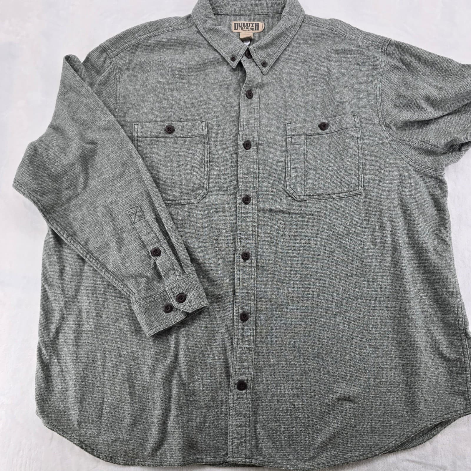 Duluth Trading Co Button Up Mens 3XL Shirt Grey Relaxed Fit Long Sleeve Cotton