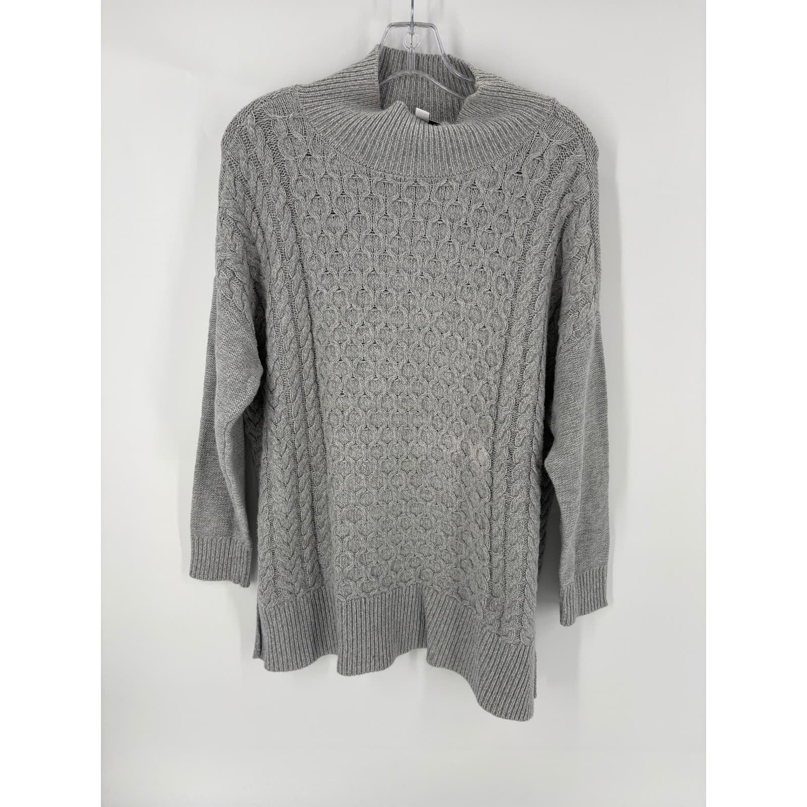 Crown & Ivy Men Gray Mock Neck Cable Knit Sweater Size S