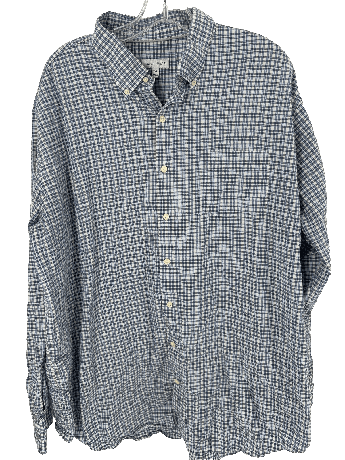 Peter Millar XXL Button Down Shirt Blue Plaid 100% Cotton Casual Long Sleeve