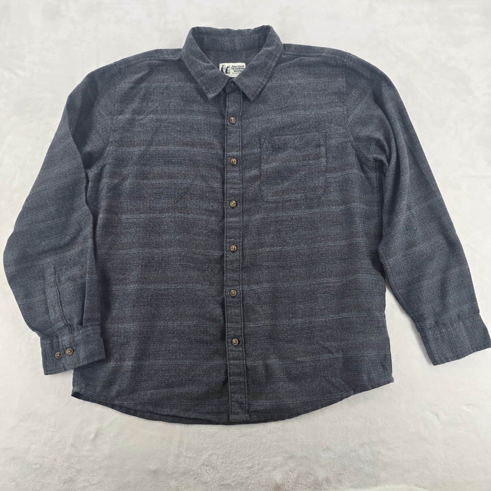 Marmot Button Down Mens Large Flannel Charcoal Gray Herringbone Stripe M14917
