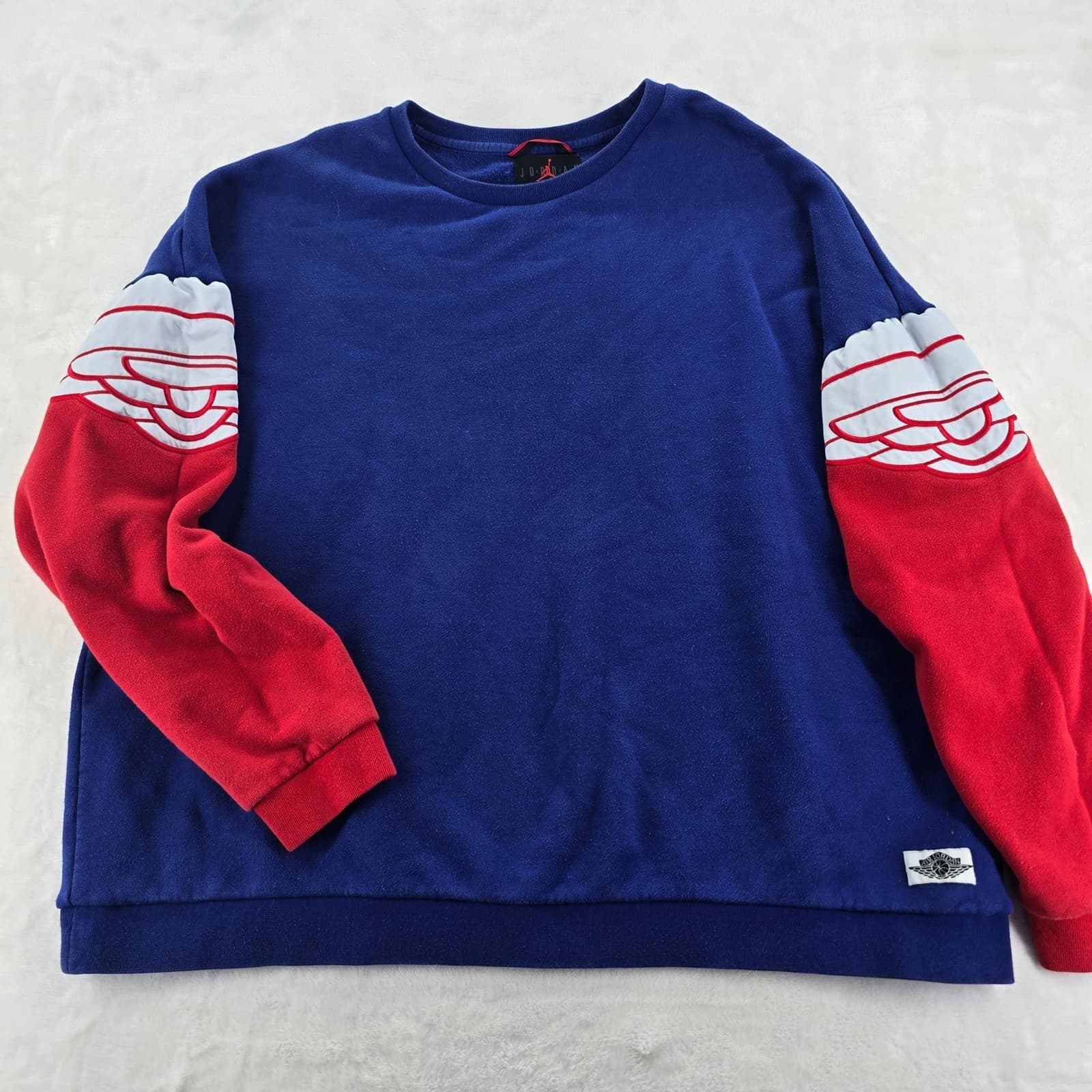 Jordan Sweatshirt Mens 3XL Crewneck Blue Red Wings Logo Pullover AO0426-455