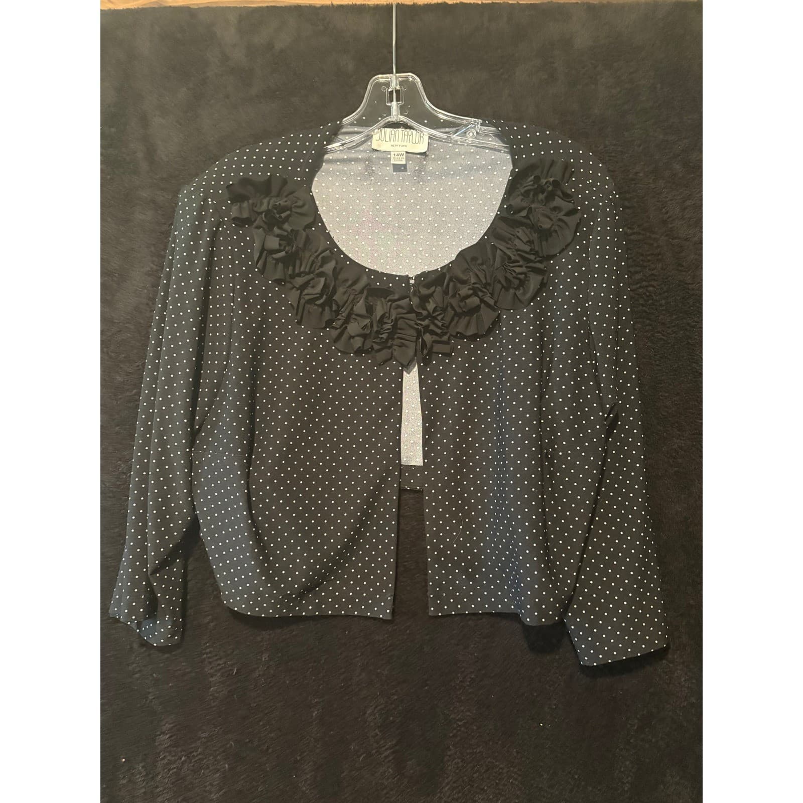 Julian Taylor New York Polka Dot Bolero Jacket Ruffle Neckline Size 14W