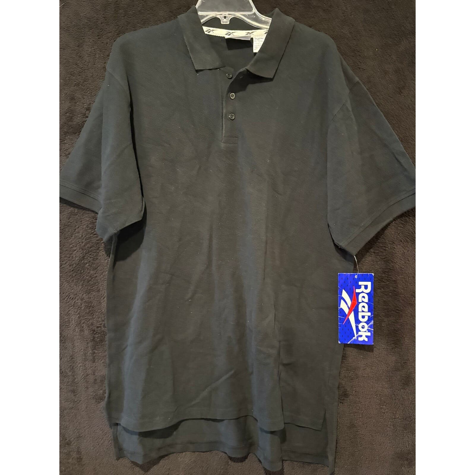 Reebok Polo Shirt Black Cotton Short Sleeve Casual Mens Size L