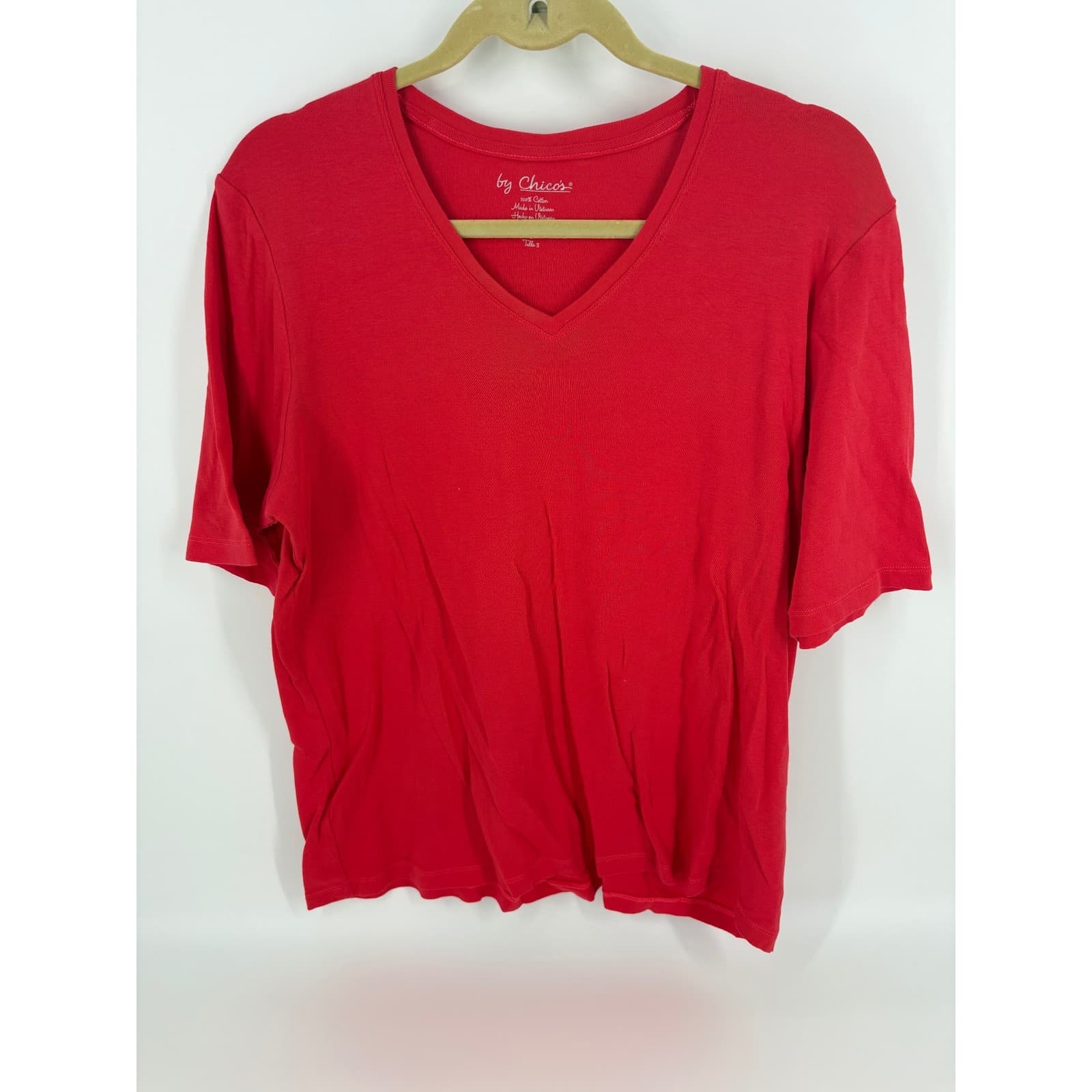 Chico's Red V Neck Cotton Blend Short Sleeve Comfort T Shirt
