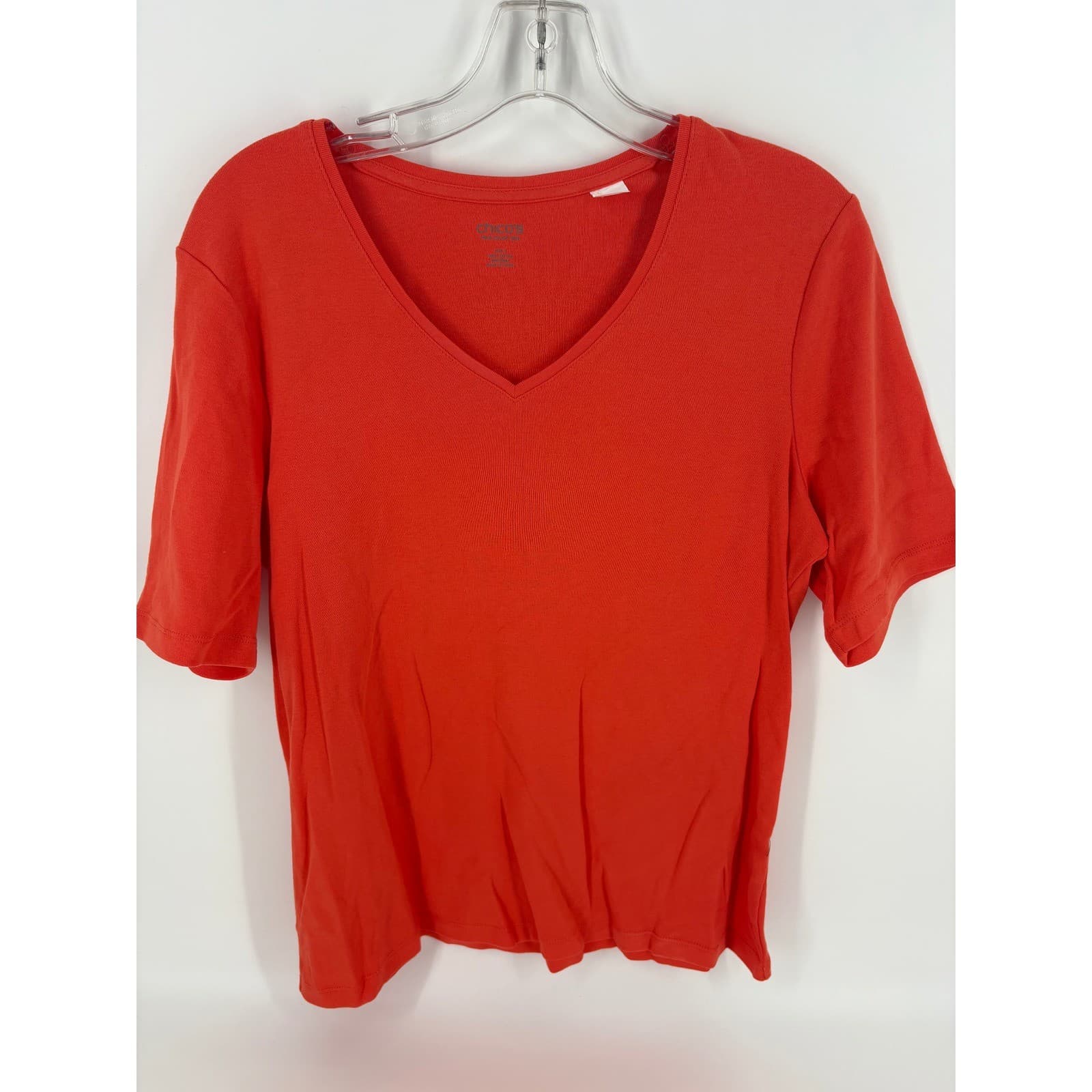Chico's True Color Tees Red Cotton Blend V Neck Short Sleeve Top