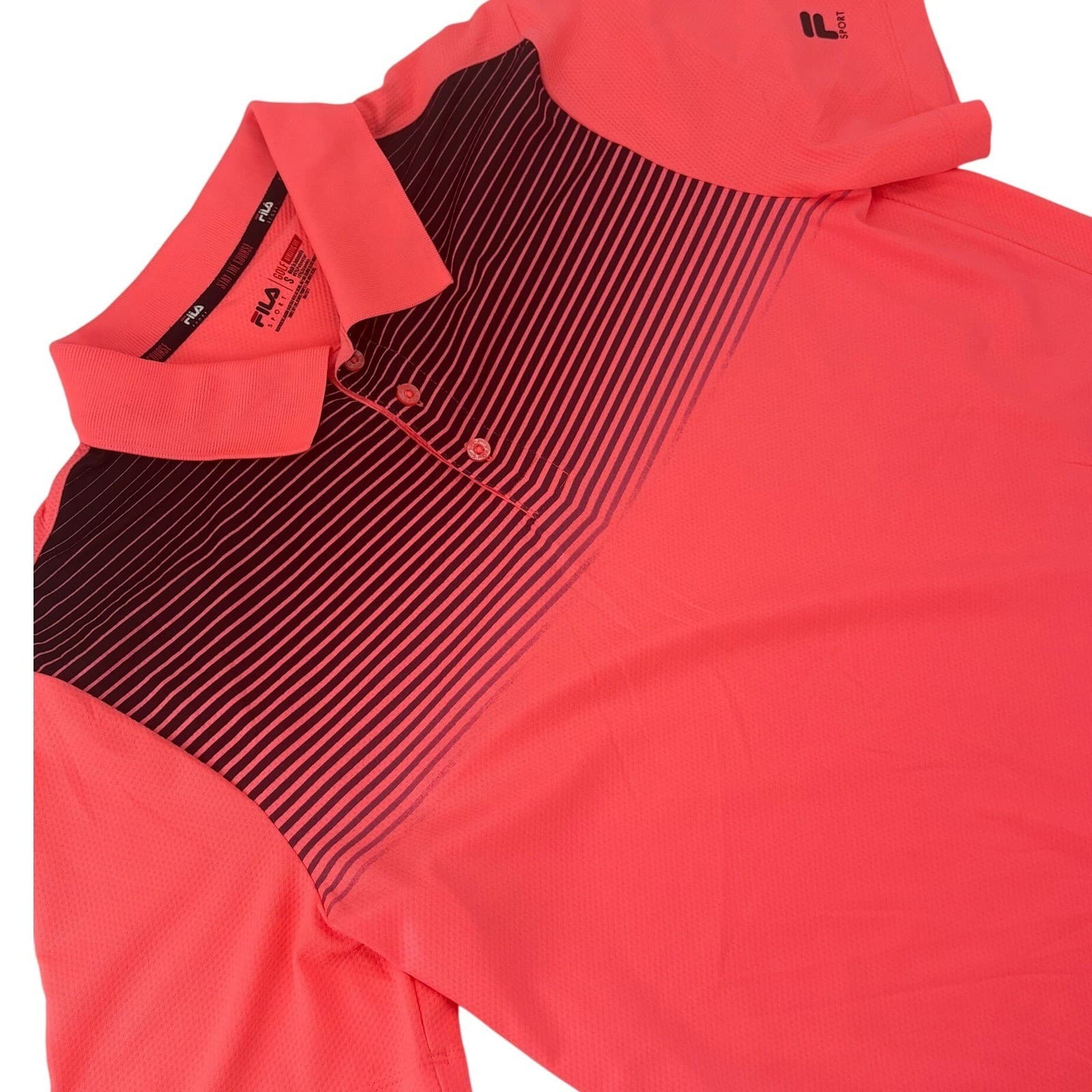 Fila Sport Golf Athletic Fit Polo Shirt Striped Neon Pink Small