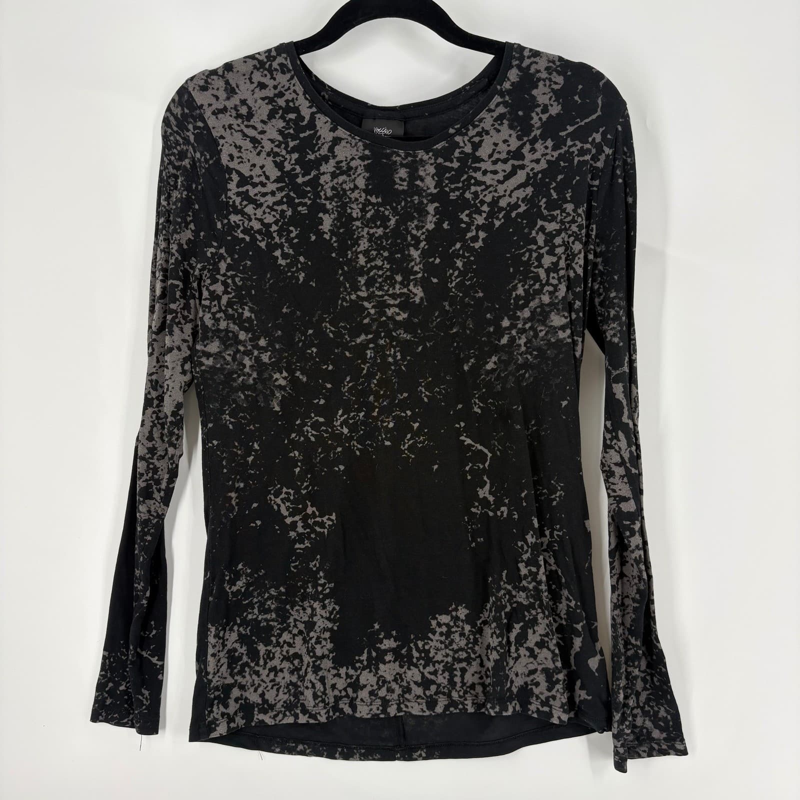 Mossimo Long Sleeve Top XL Black Gray Abstract Print Knit Casual Everyday