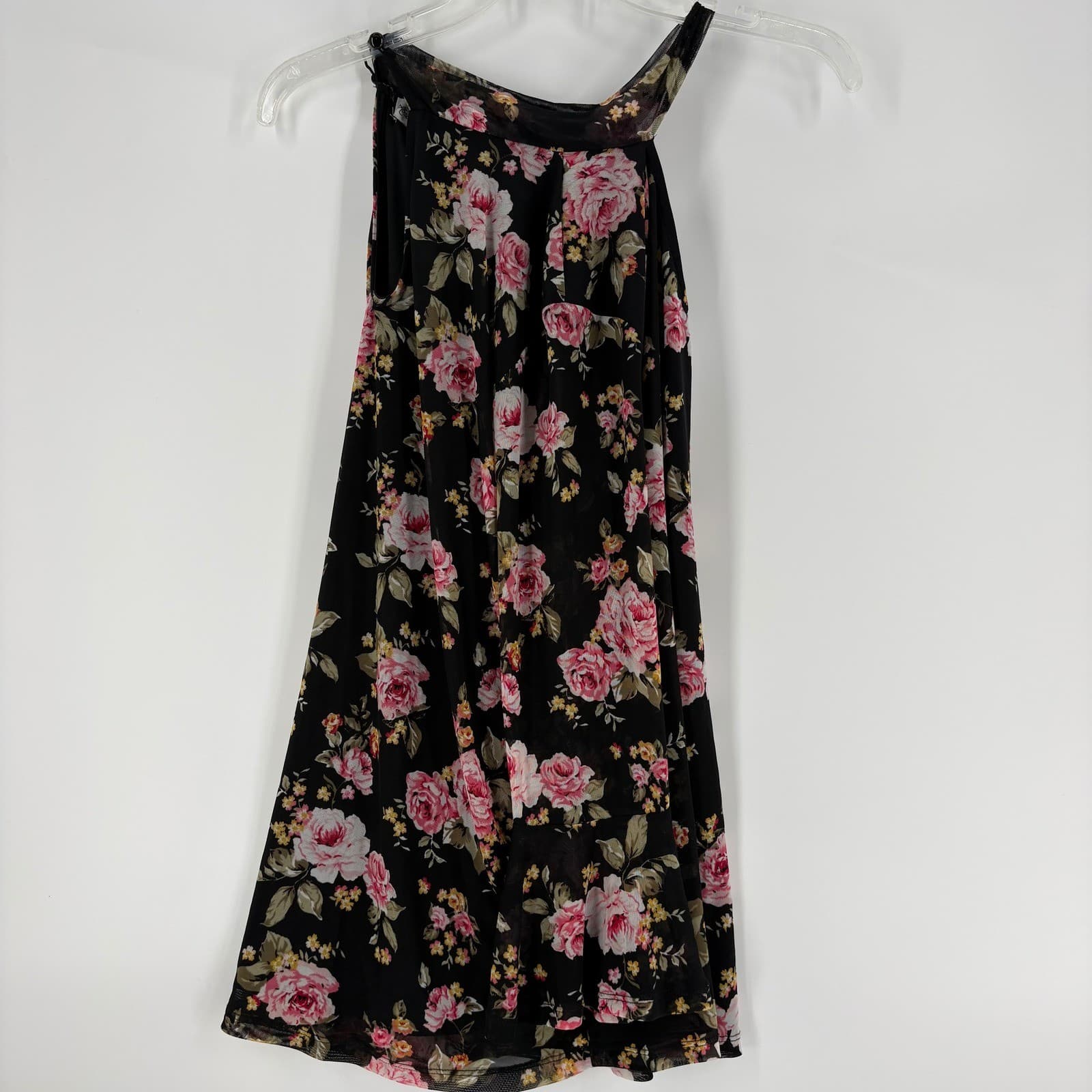 Absolutely Famous XL Floral Sleeveless Dress Black Pink Rose Print