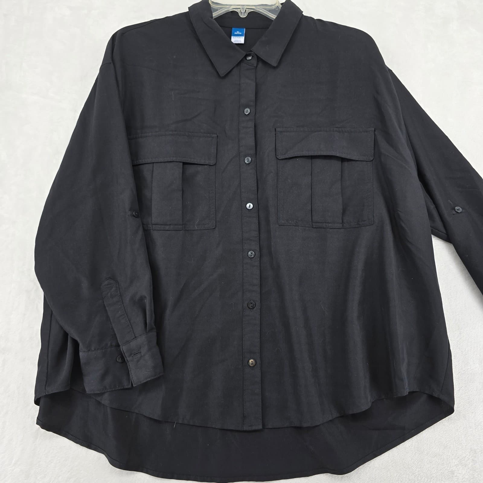 Old Navy Button Down Womens XL Petite Shirt Black Long Sleeve Utility Pocket