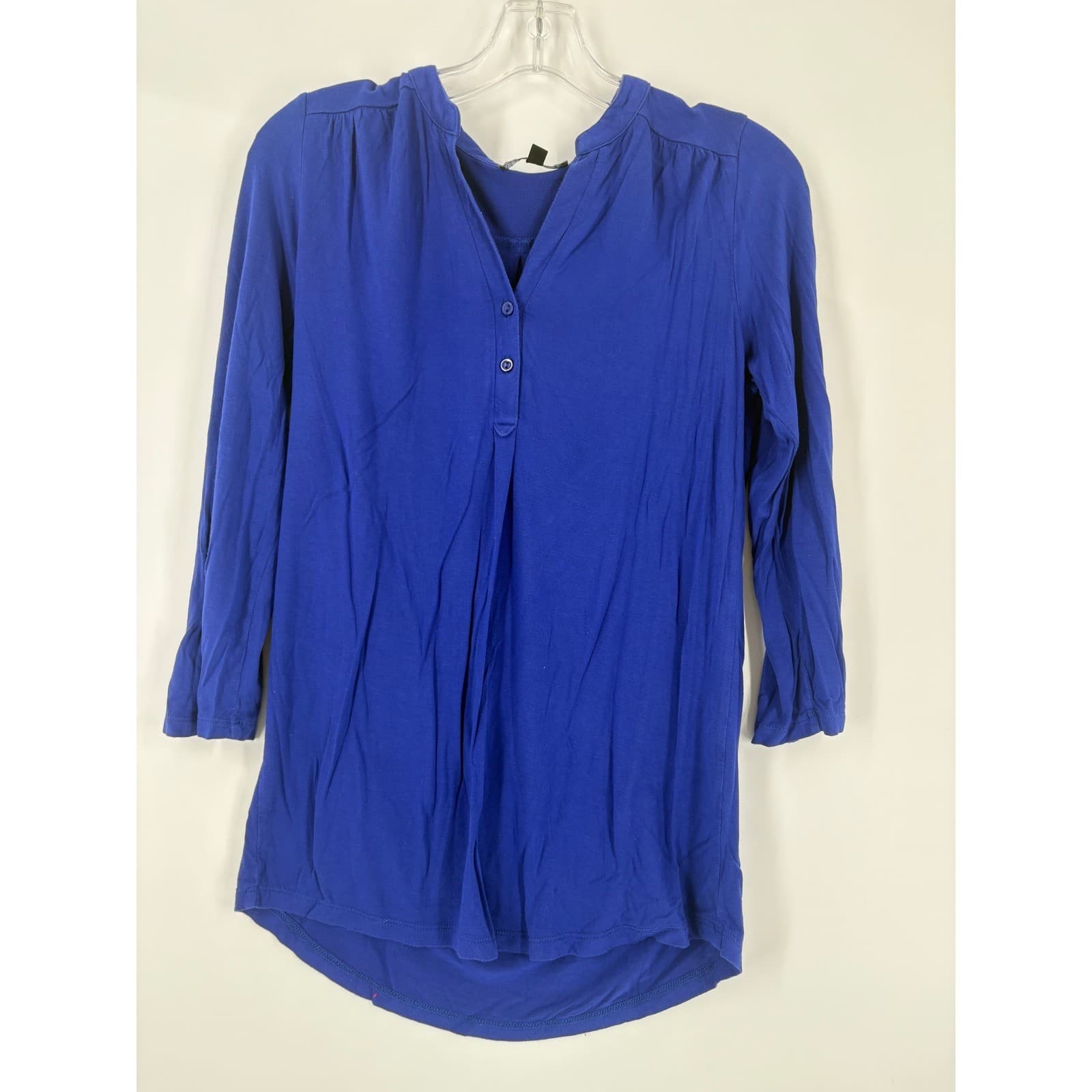 Cable & Gauge Blue V Neck 3/4 Sleeve Button Front Tunic Top Women's Size S