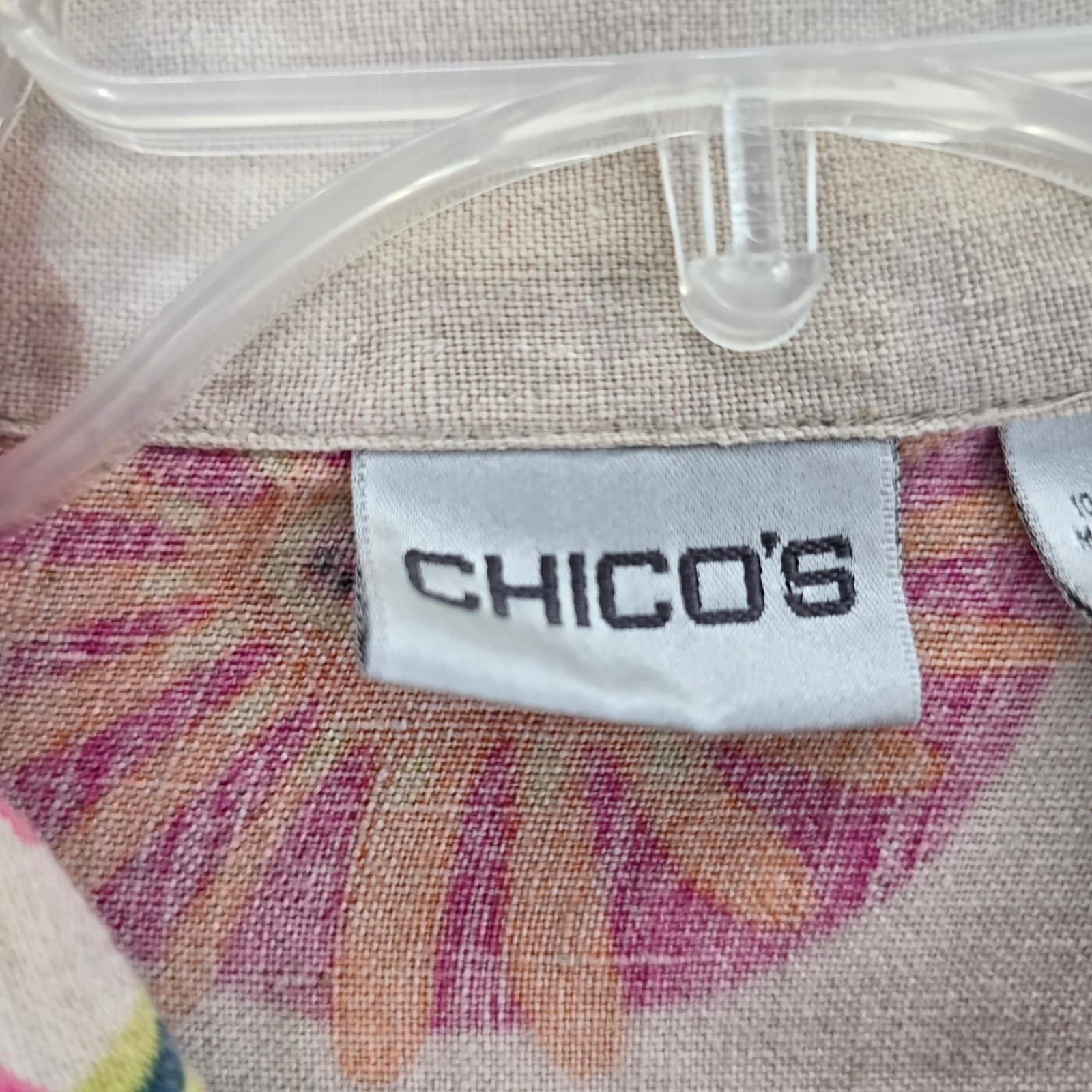 Chico's Button Up Womens Size 2 Jacket Tan Floral Animal Print 100% Linen
