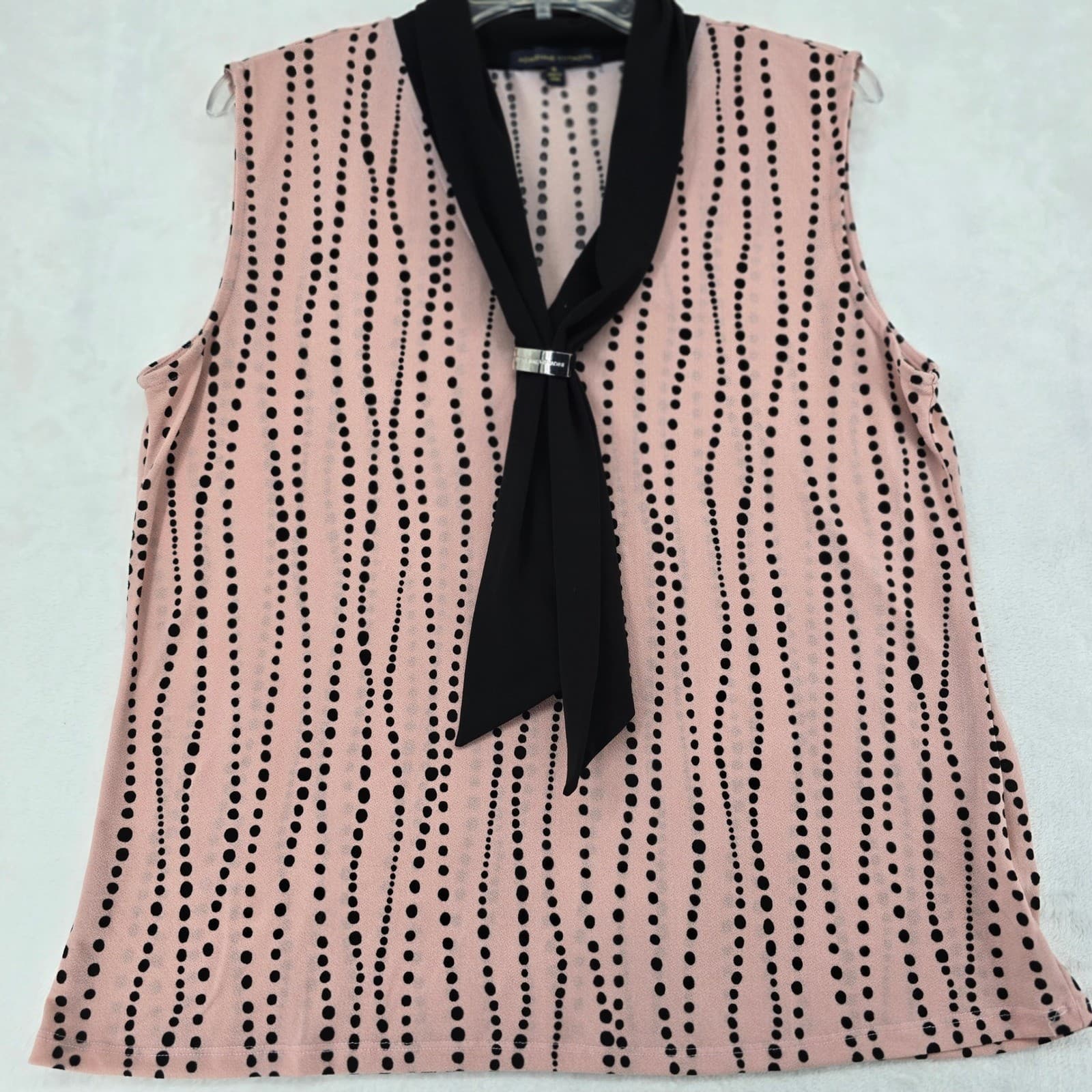 Adrienne Vittadini Top Womens XL Sleeveless Pink Polka Dot Tie Neck VK32171