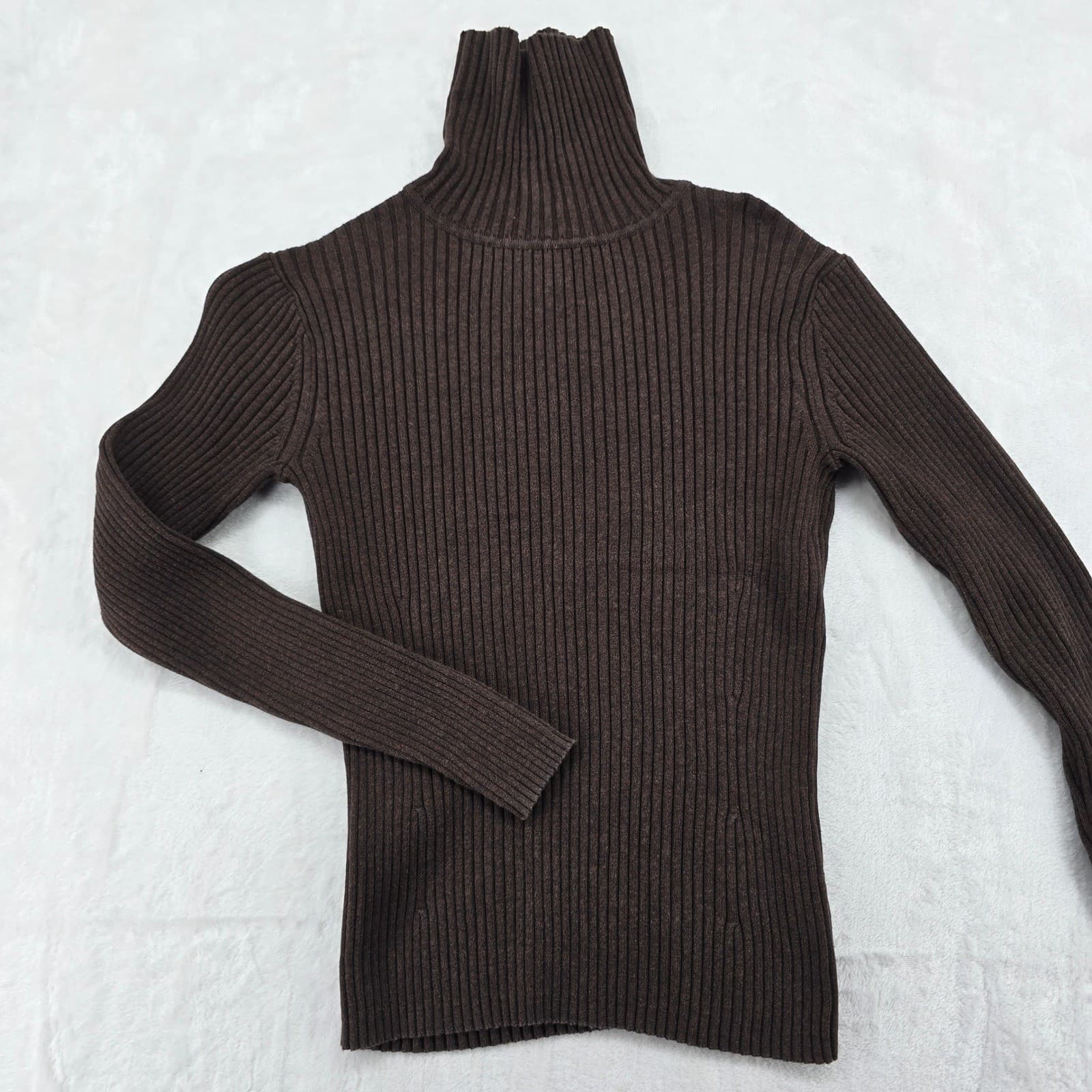 Pendleton Sweater Womens S Turtleneck Brown Ribbed Knit 100% Cotton Long Sleeve