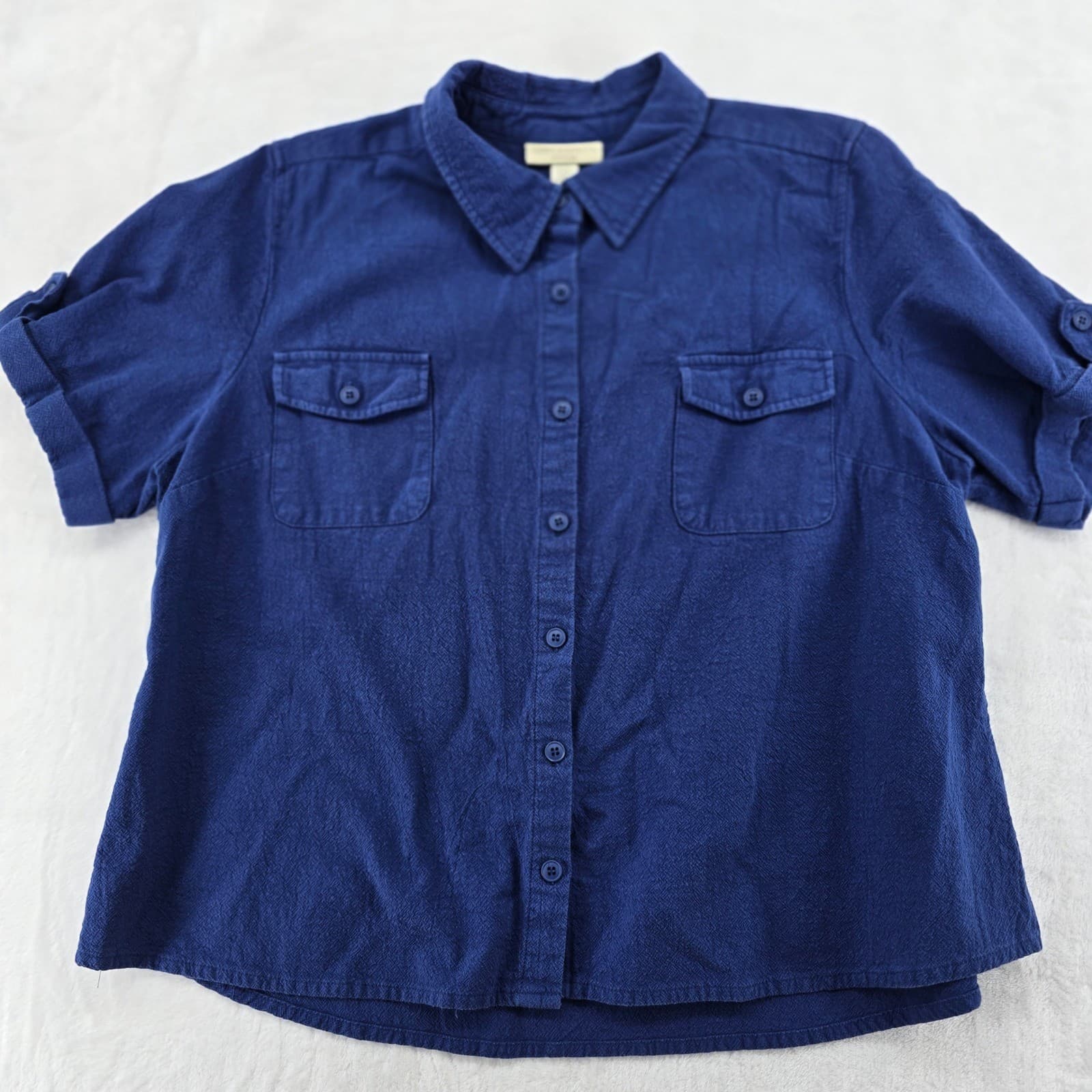 Appleseed's Petites Shirt Womens PXL Button Front Blue 100% Cotton Short Sleeve