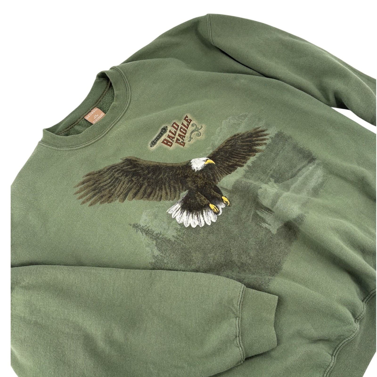 George Sweatshirt Mens Large Green American Bald Eagle Graphic Pullover