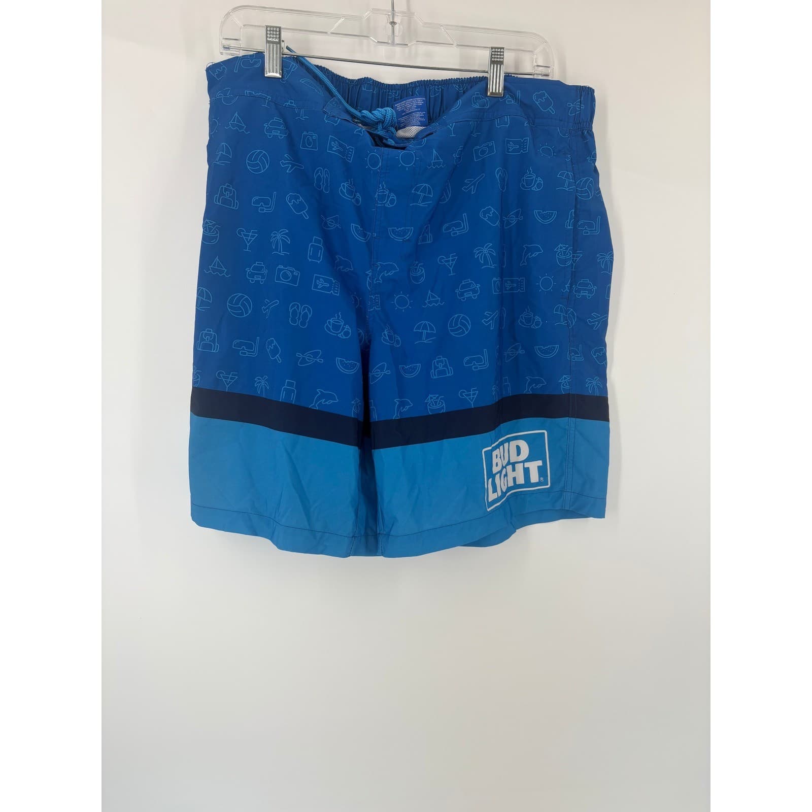 Bud Light Swim Trunks Blue All Over Print Men's XL Elastic Waist