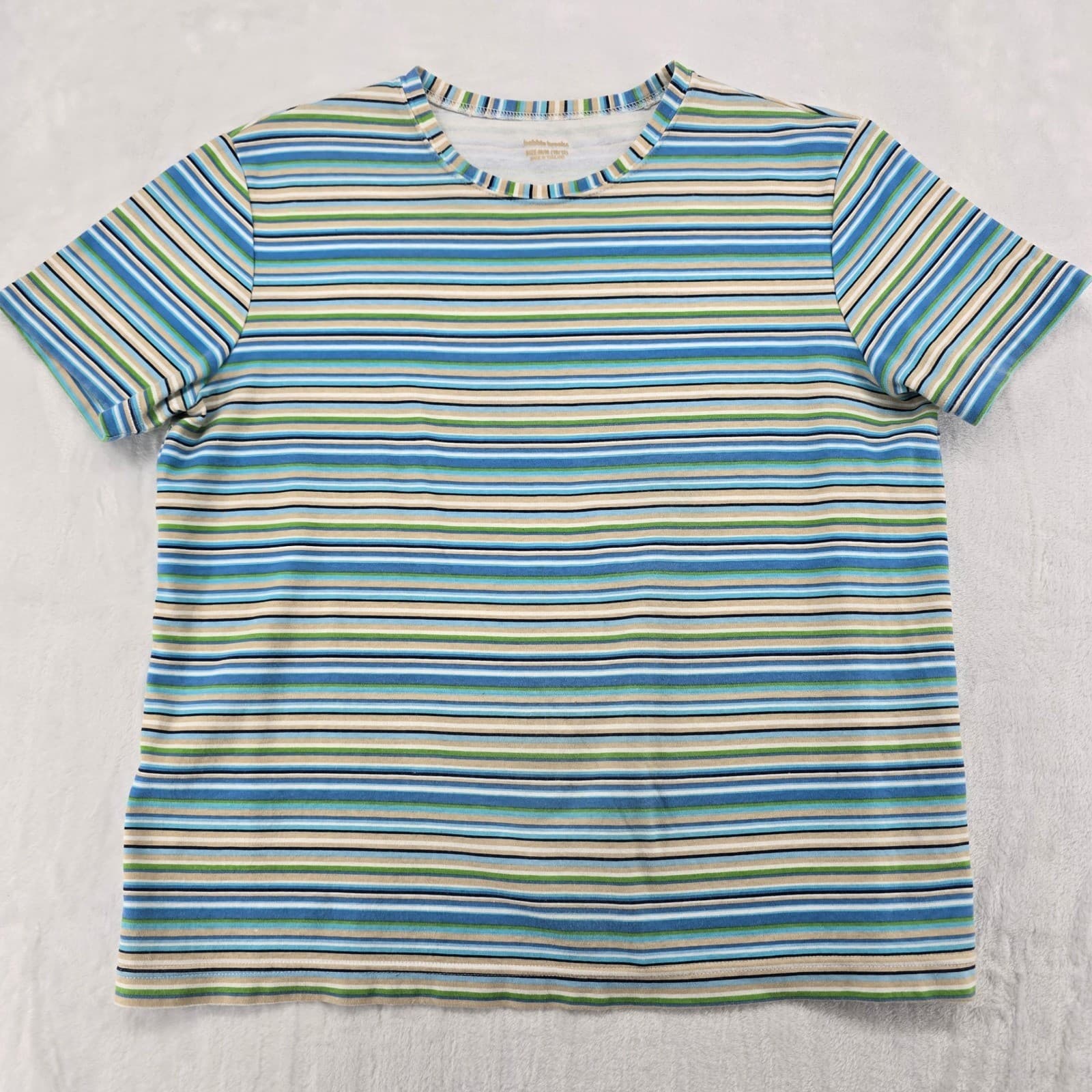 Bobbie Brooks T-Shirt Womens Medium M Striped Short Sleeve Blue Green Cotton
