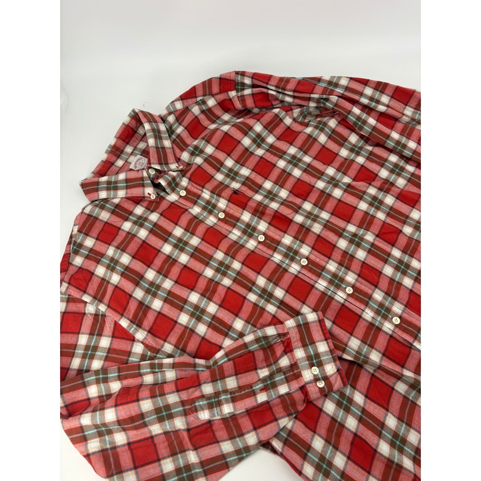Brooks Brothers 346 Button Down Mens XXL Shirt Red Plaid Cotton Long Sleeve 346