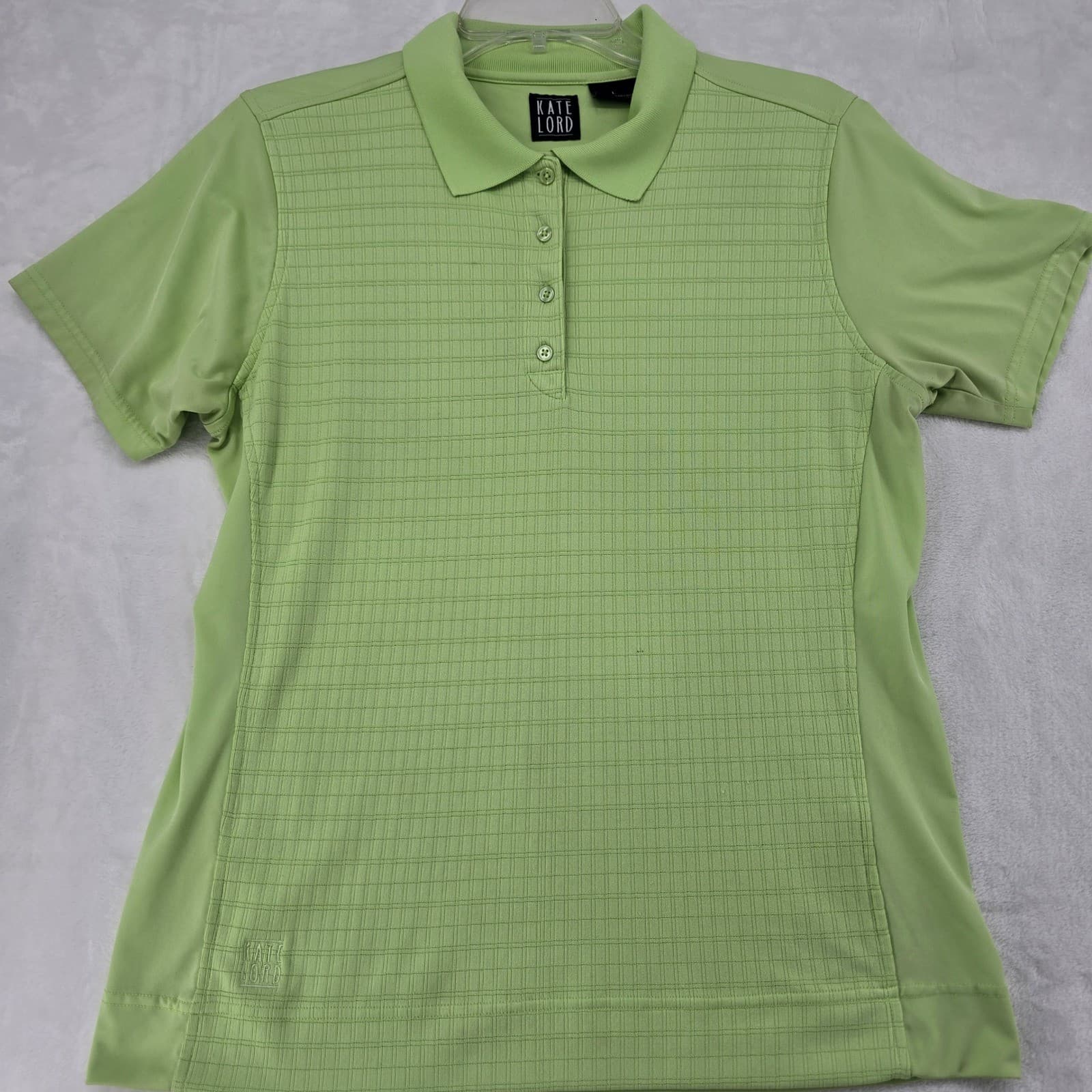 Kate Lord Polo Womens L Polo Lime Green Textured Grid Performance