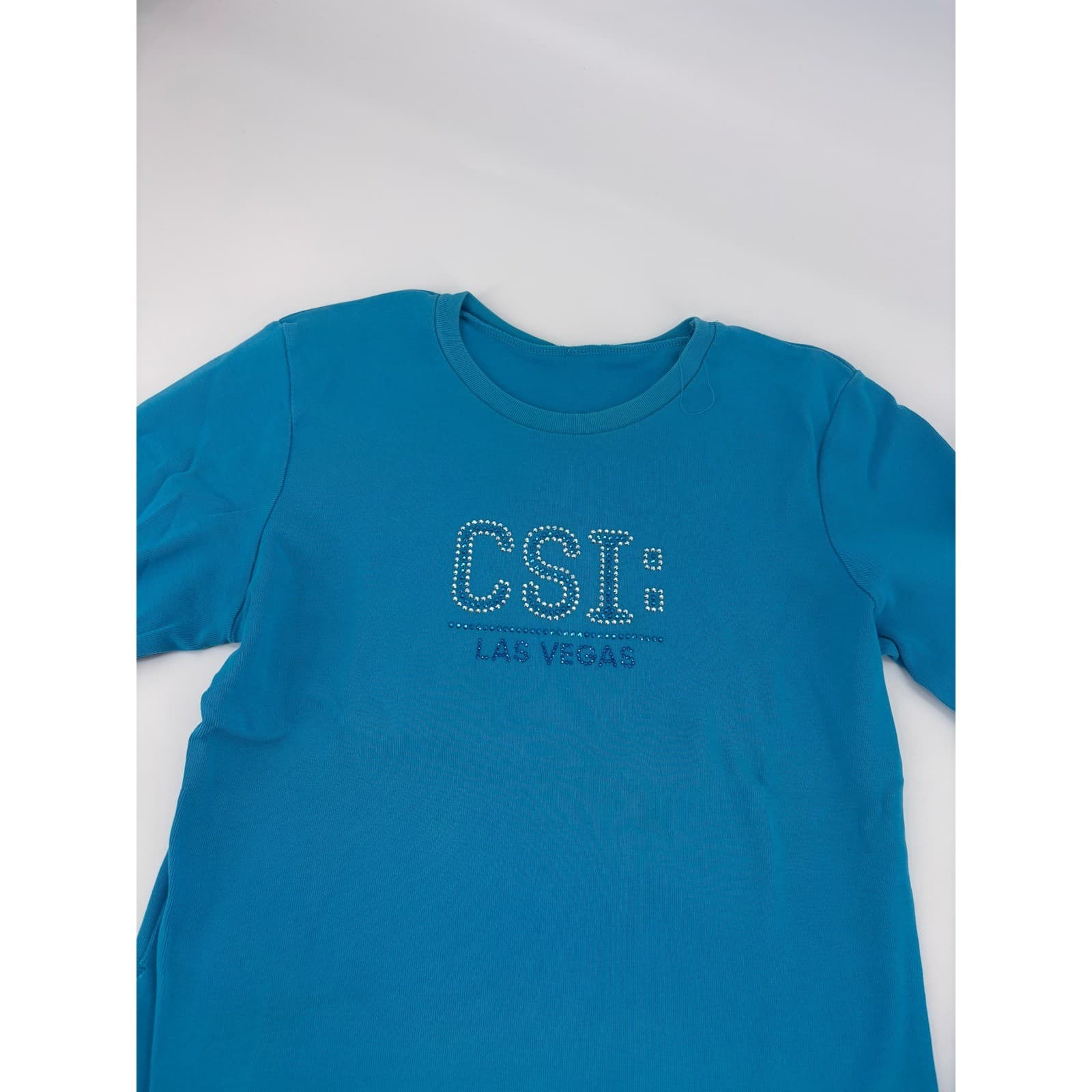 CSI Las Vegas Graphic Long Sleeve Shirt Rhinestone Embellished Blue Women's