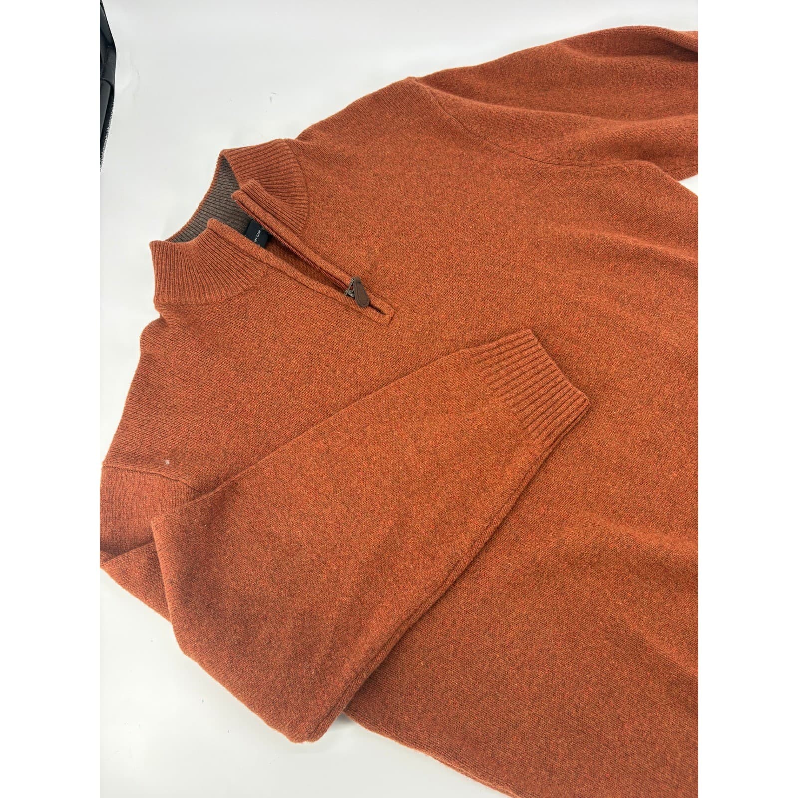 Jos. A. Bank Sweater Mens XXL 1/4 Zip Rust Orange Lambswool Executive Collection