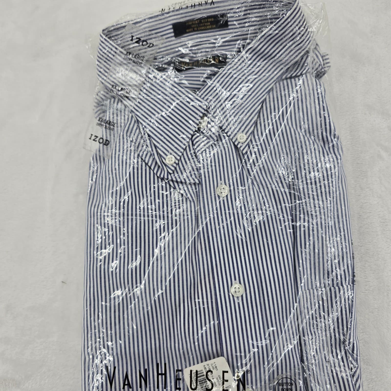 Van Heusen Dress Shirt Mens 18.5 36/37 Button Down Blue Striped Pinpoint Oxford