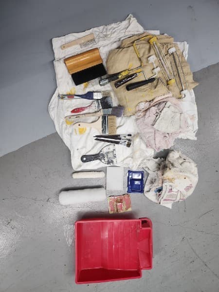 Used Painting supplies with 2 drop cloths and rags