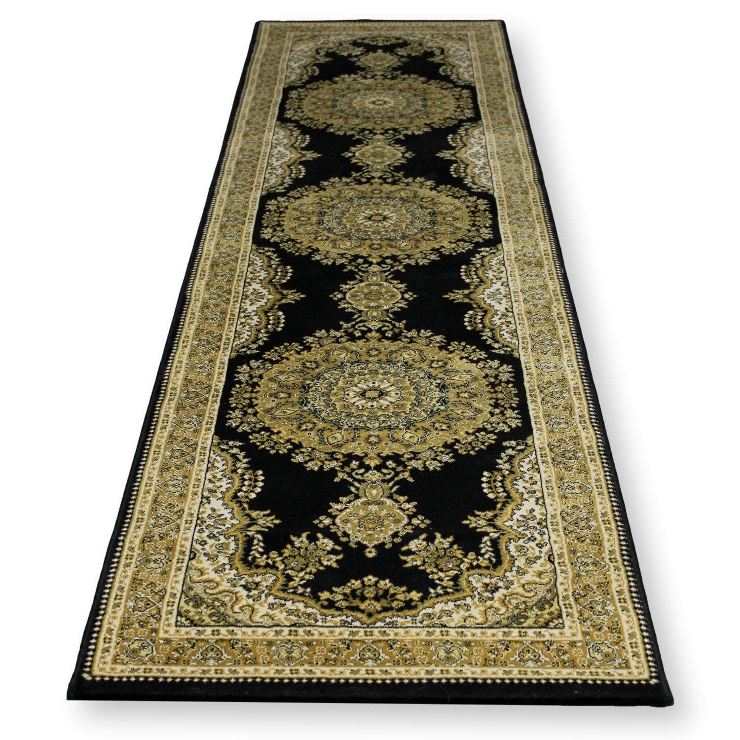 Starline 2' 8'' X 9' 11'' 'Turkish Bazaar' Poly Black & Gold Runner Rug