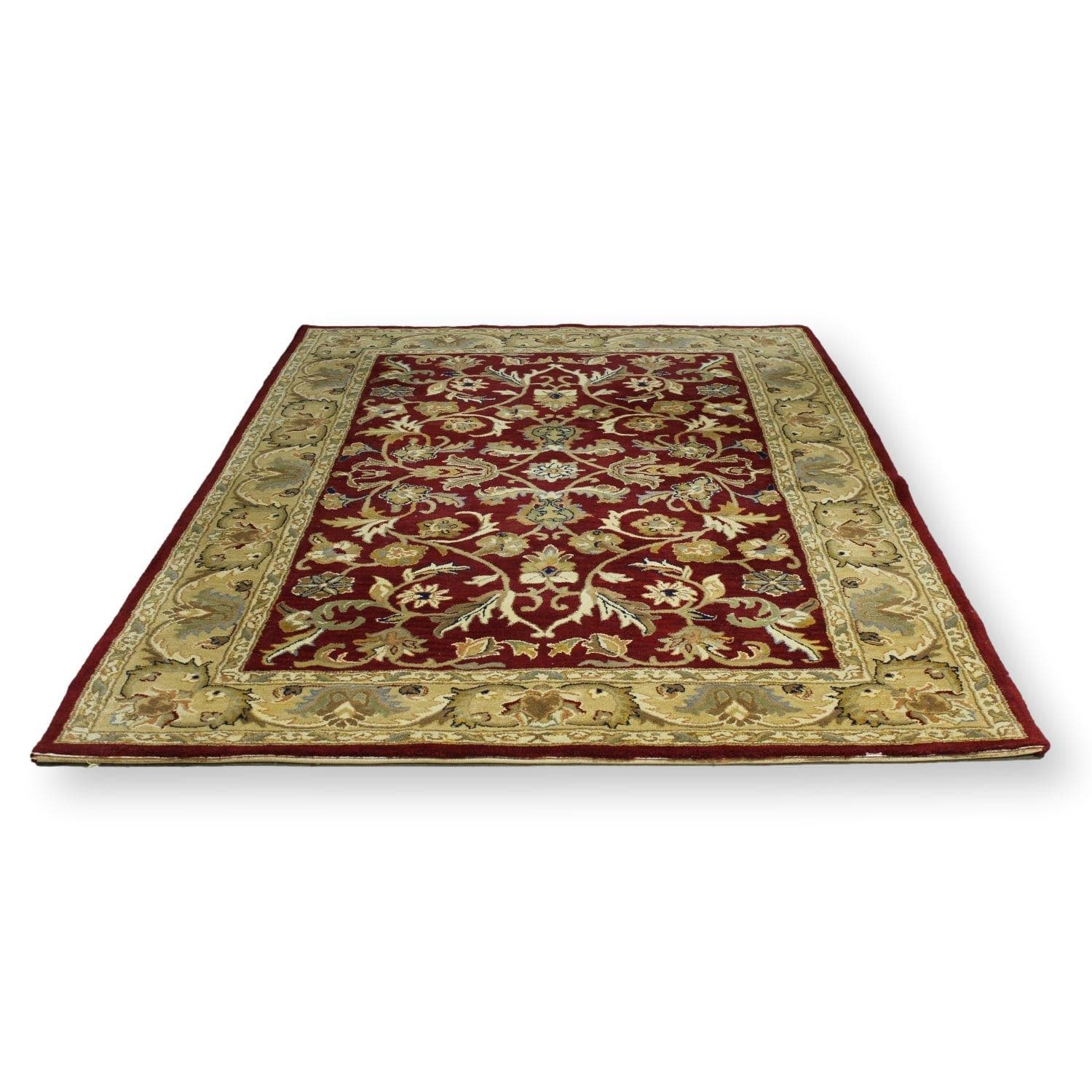 5' 6'' X 8' 6'' Burgundy & Gold Wool Area Rug