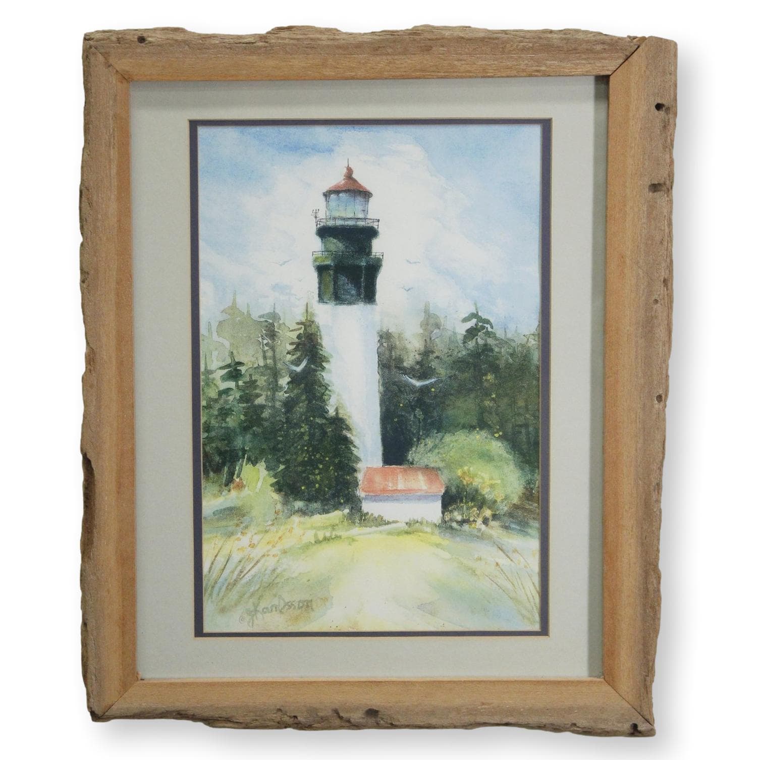 Framed Watercolor Print "Westport Lighthouse" by Janet Karlsson