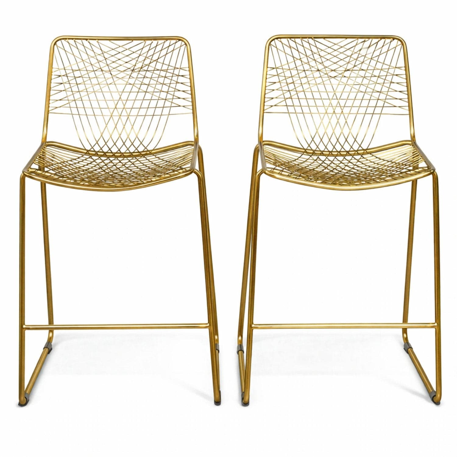 CB2 Pair of 'Alpha' Brass Wire Counter Stools - Brass